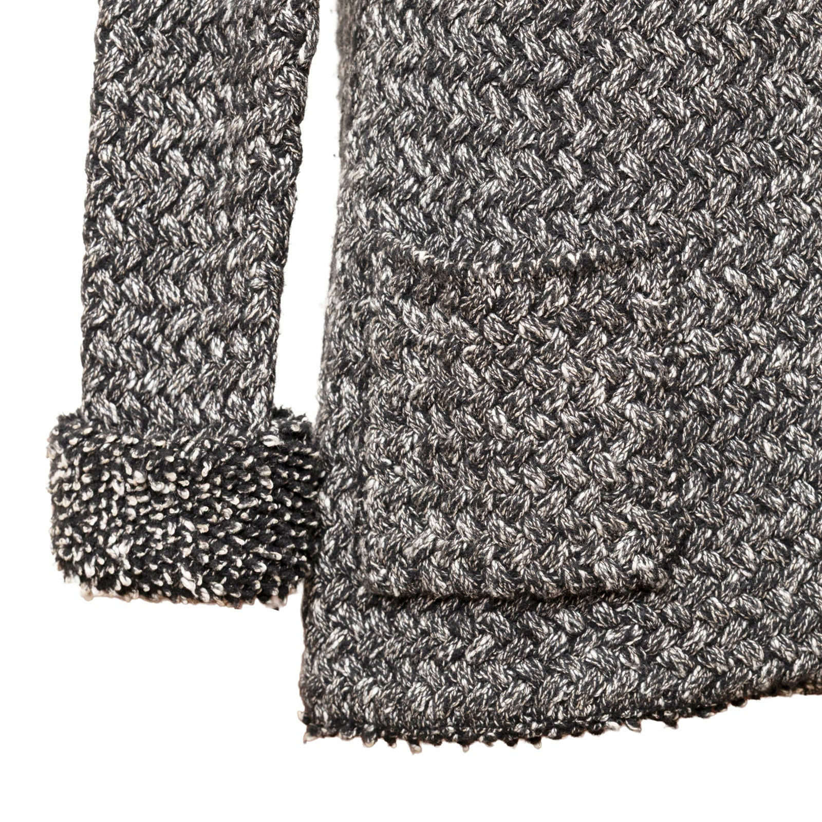 Close-up of cuff and pocket texture on Chanel Cardigan Long Black/White showing knit detail