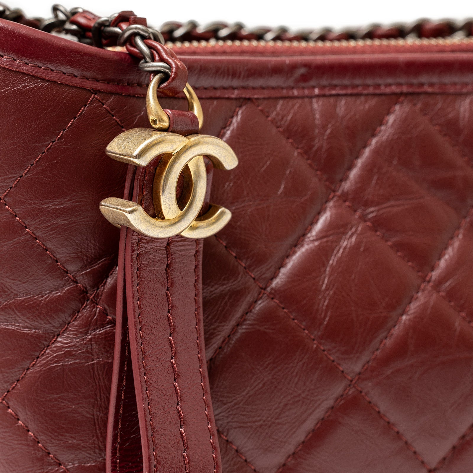 Chanel Gabrielle Hobo Bag Burgurdy Palladium and Gold Hardware