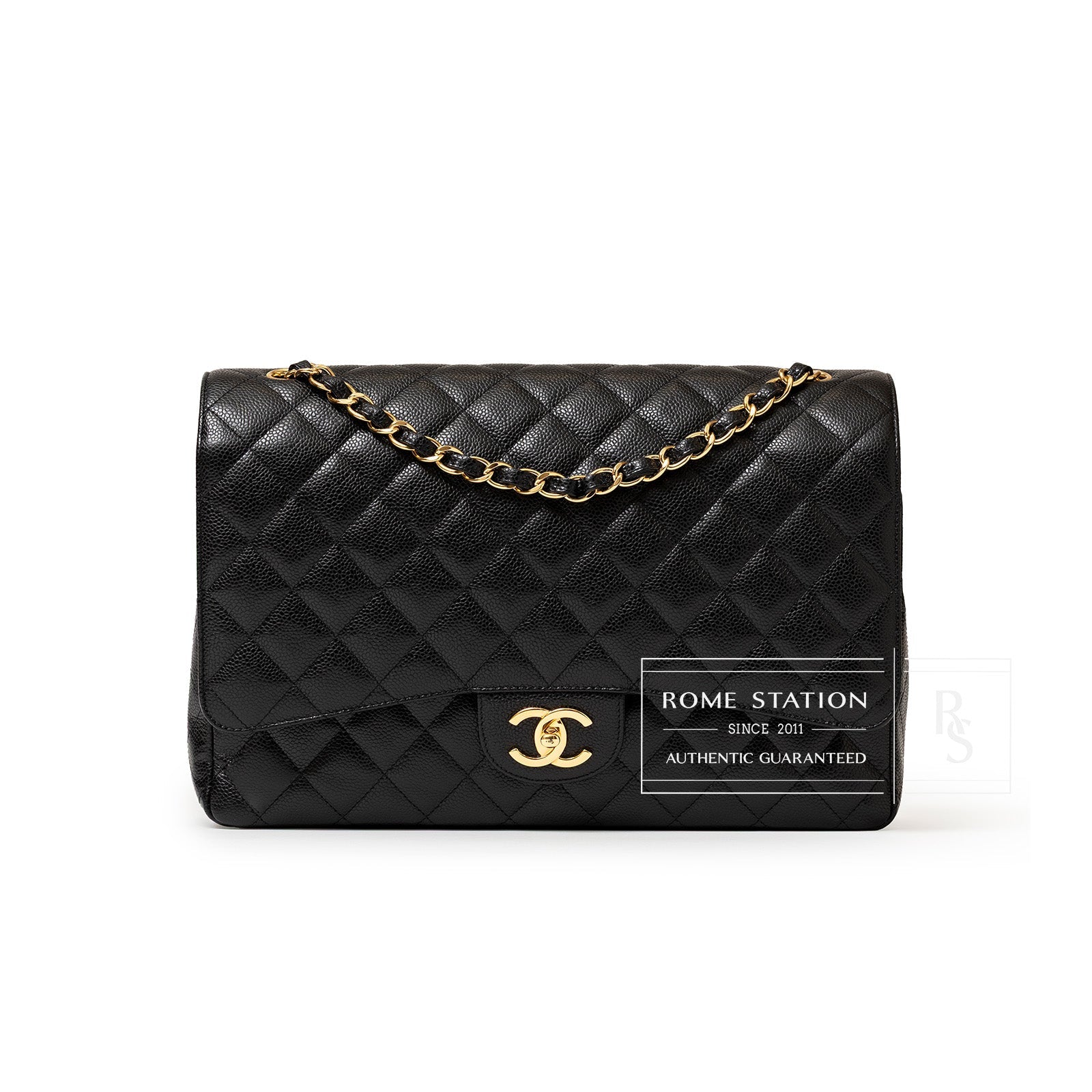 Chanel Maxi Classic Double Flap Bag Caviar Gold Hardware
