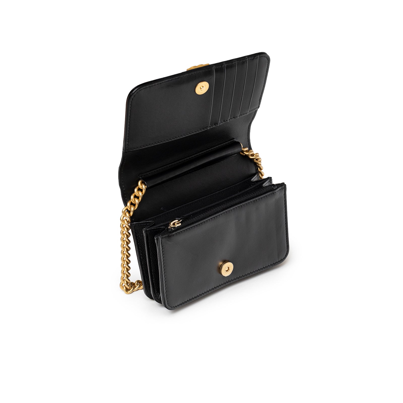 Chanel Mini Boy Wallet on Chain Black Caviar Brushed Gold Hardware