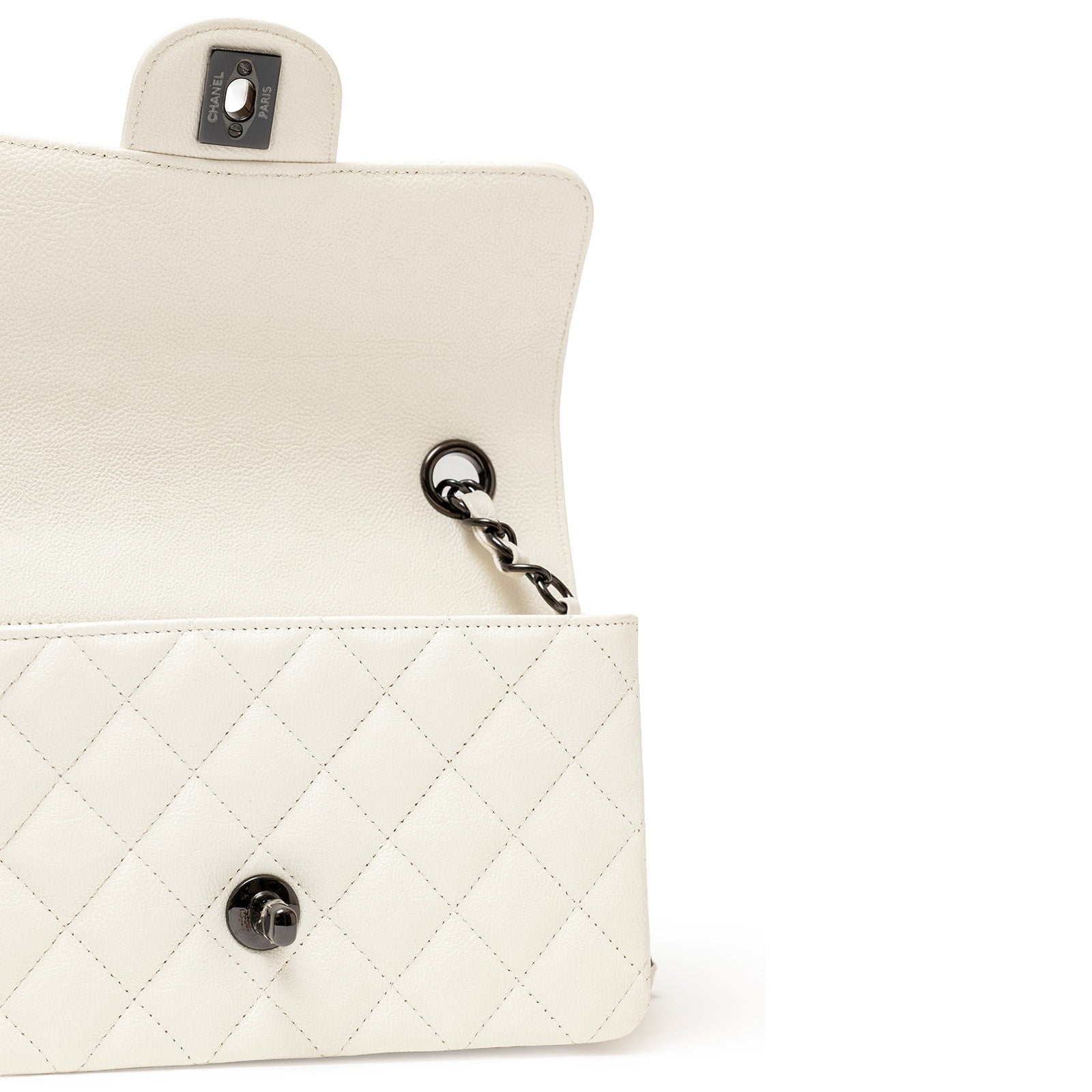 Chanel Mini Classic Flap bag White Calf Black Hardware