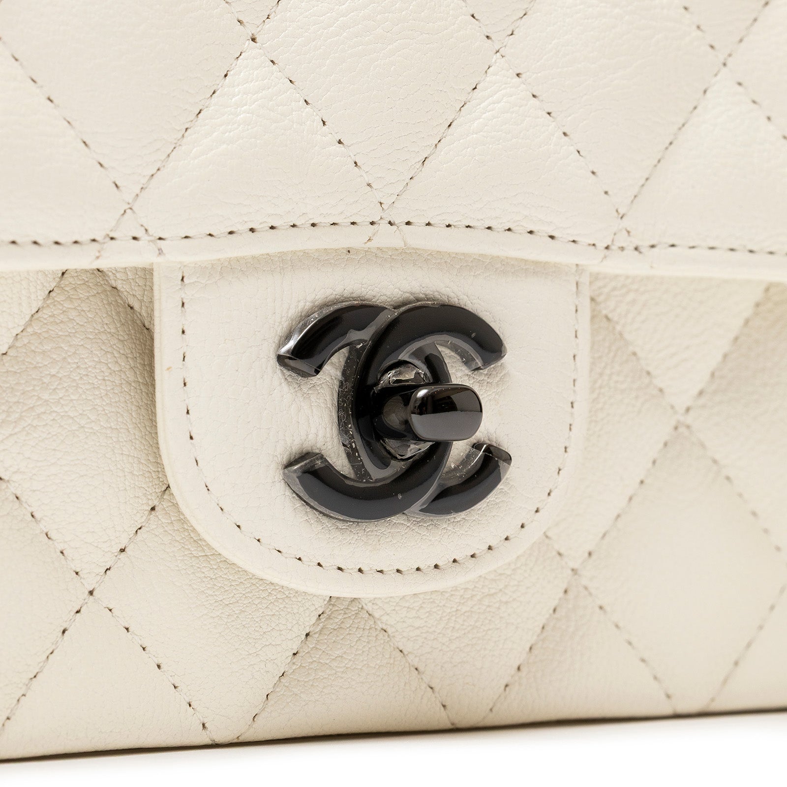 Chanel Mini Classic Flap bag White Calf Black Hardware