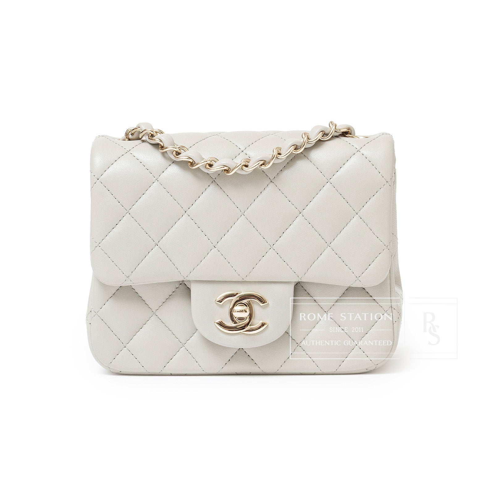 レア！！CHANEL アイボリー　ミニバッグ Chanel Mini Classic Flap Bag in Grey Lambskin with Gold Hardware