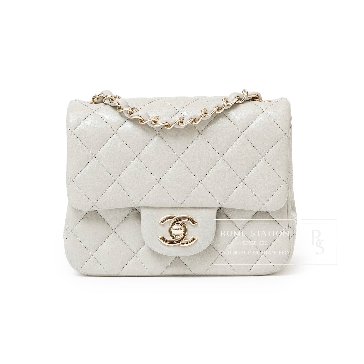 Chanel Mini Square Classic Flap bag Grey Lambskin Gold Hardware