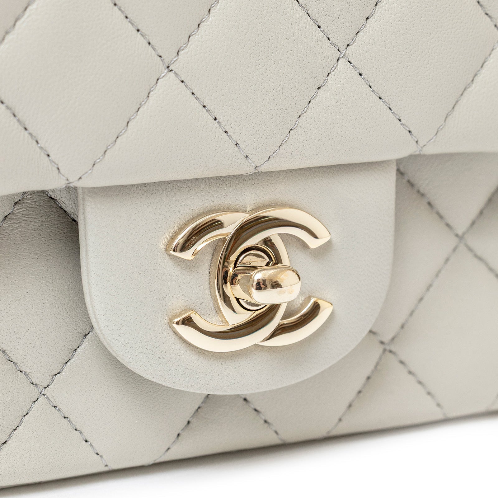 Chanel Mini Classic Flap Bag in Grey Lambskin with Gold Hardware