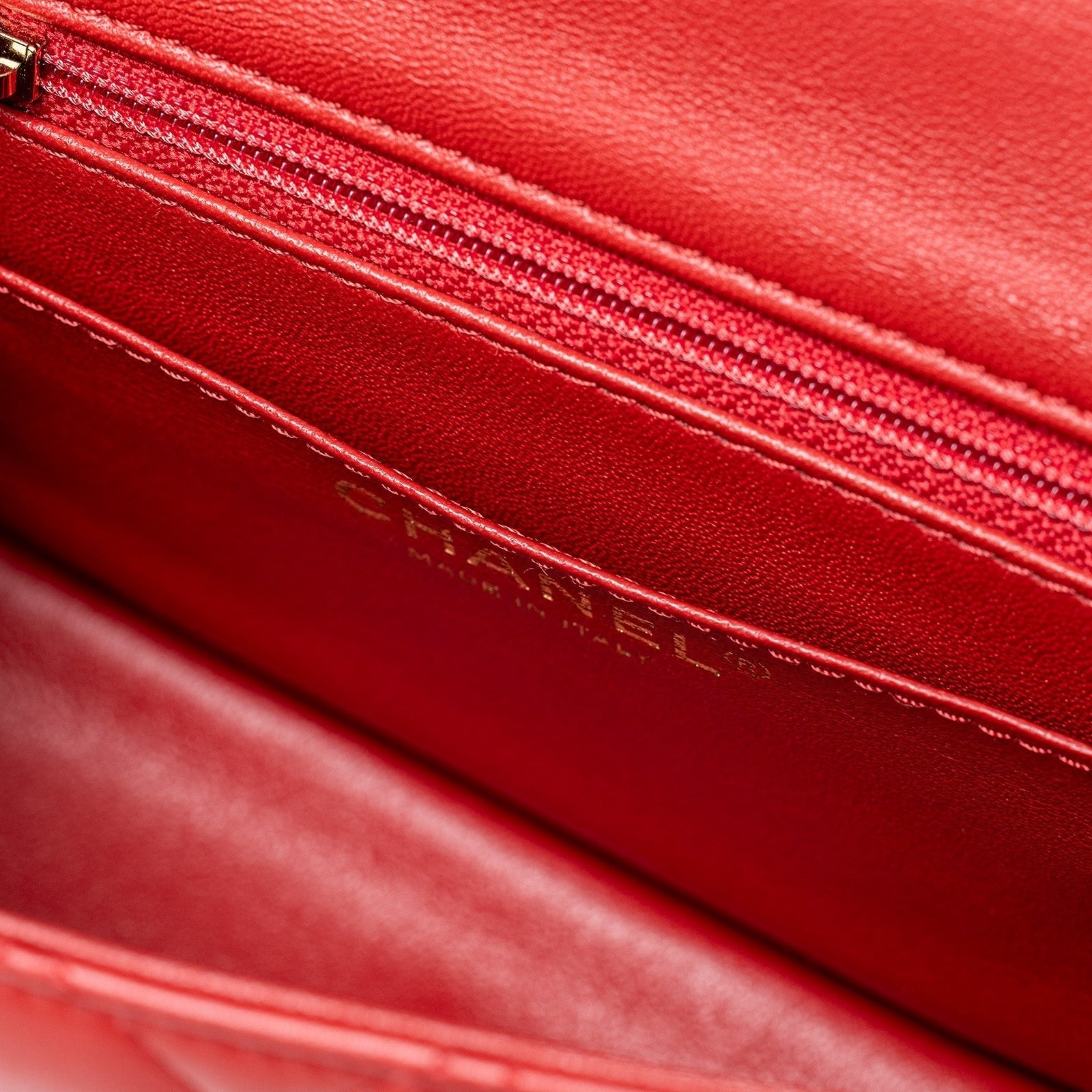 Chanel Mini Square Classic Flap bag Red Lambskin Gold Hardware