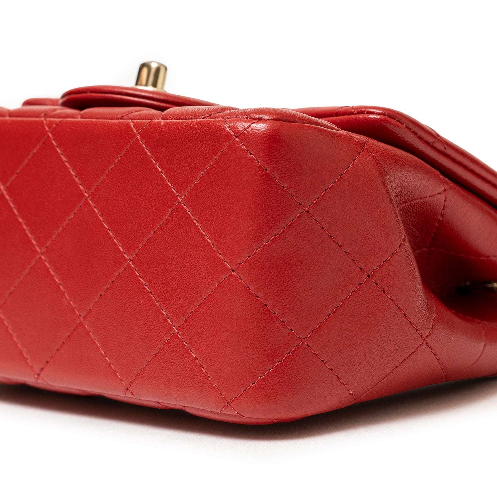 Chanel Mini Square Classic Flap bag Red Lambskin Gold Hardware