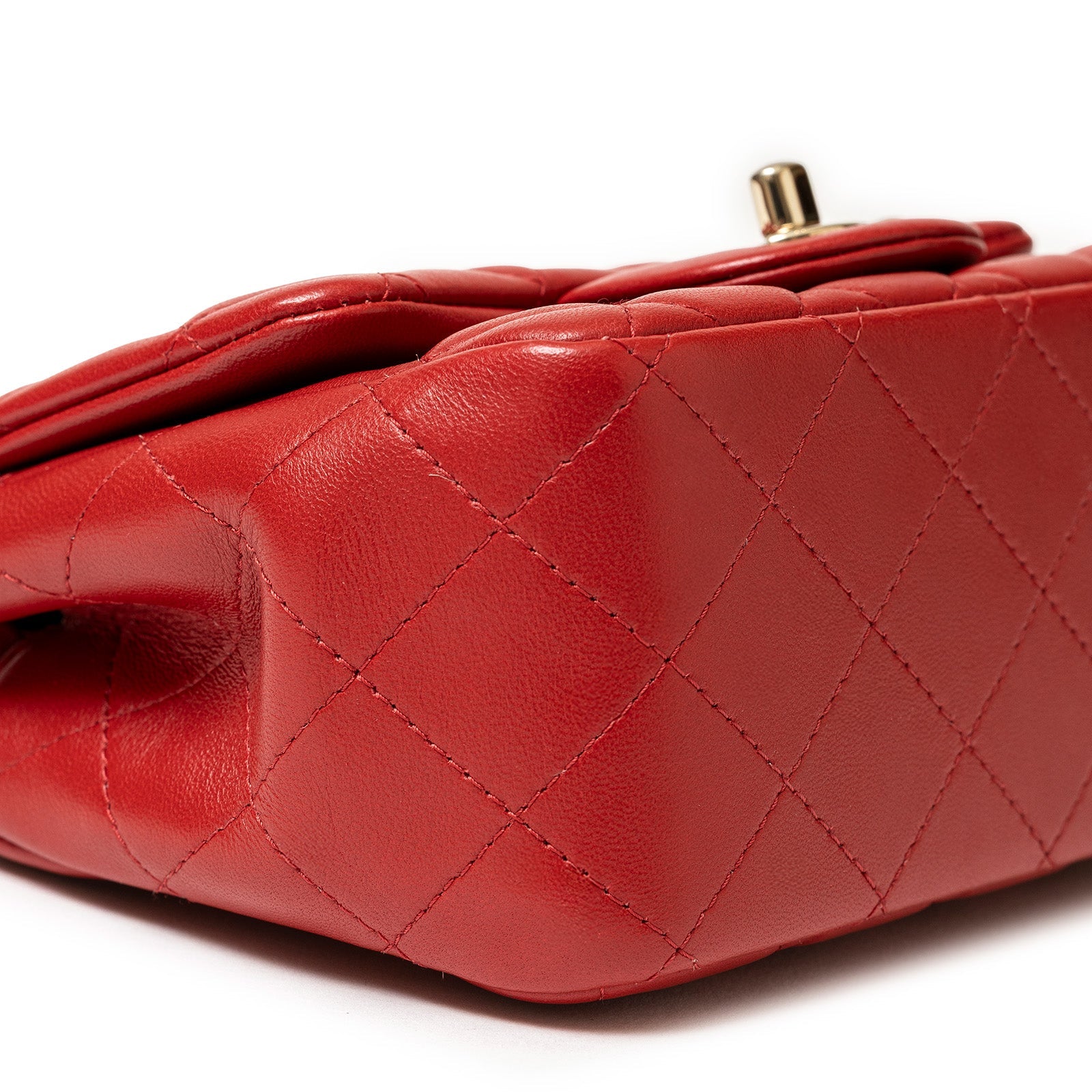 Chanel Mini Square Classic Flap bag Red Lambskin Gold Hardware