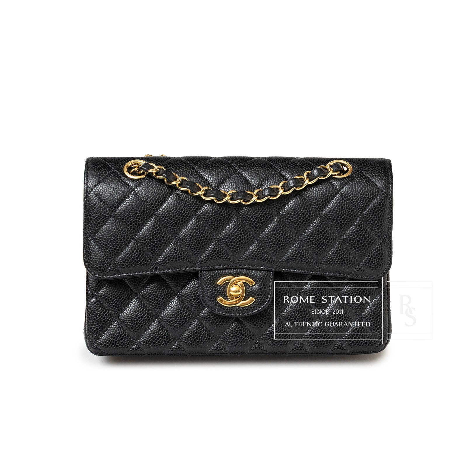 Chanel Small Classic Flap bag Black Caviar Gold Hardware