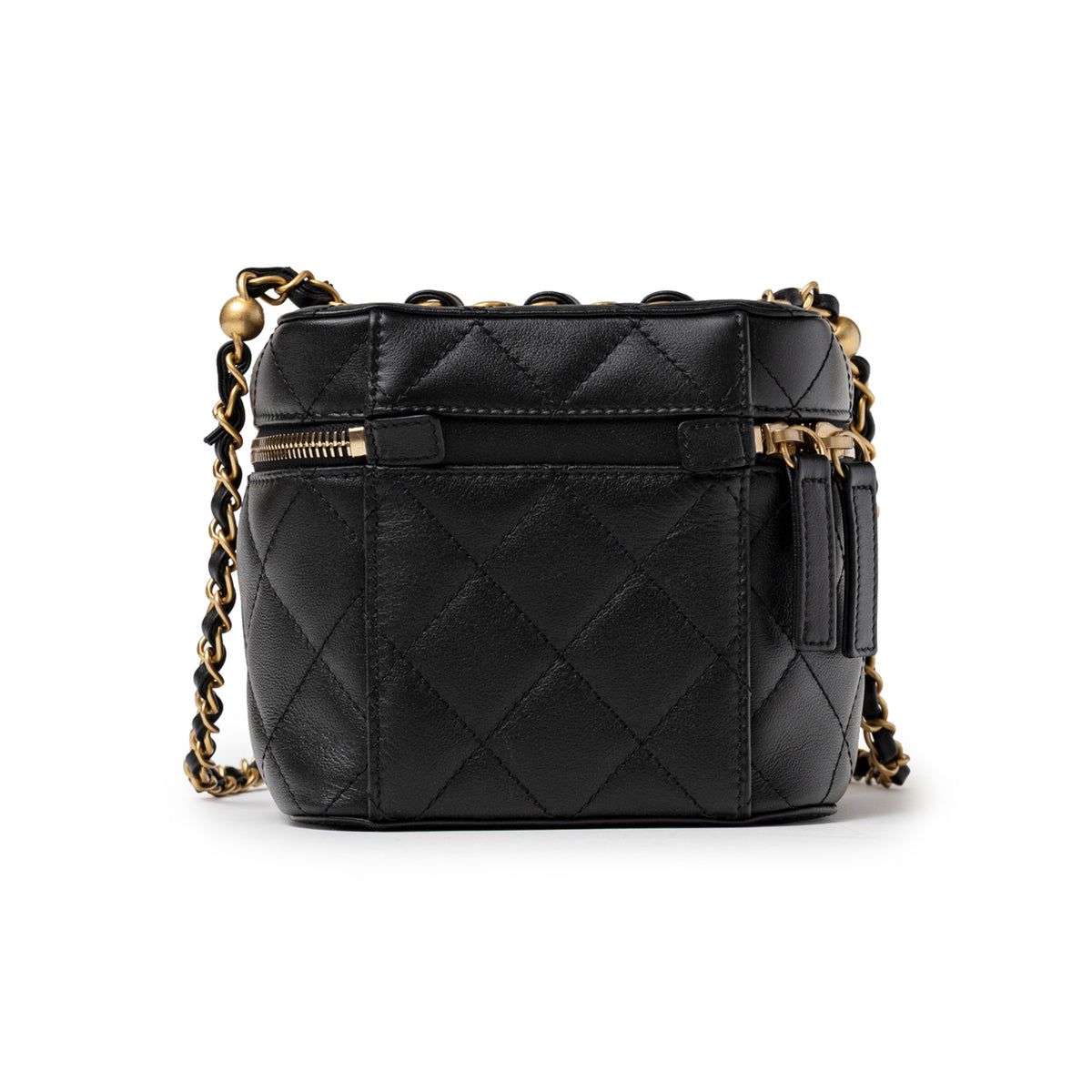Chanel Small Vinity Case With Chain Black Calf Gold Hardware back view 