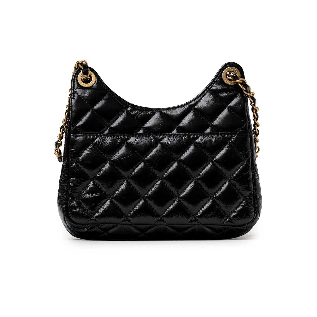 Chanel Wavy CC Hobo Small Shiny Quilted Black Calf Gold Hardware back view