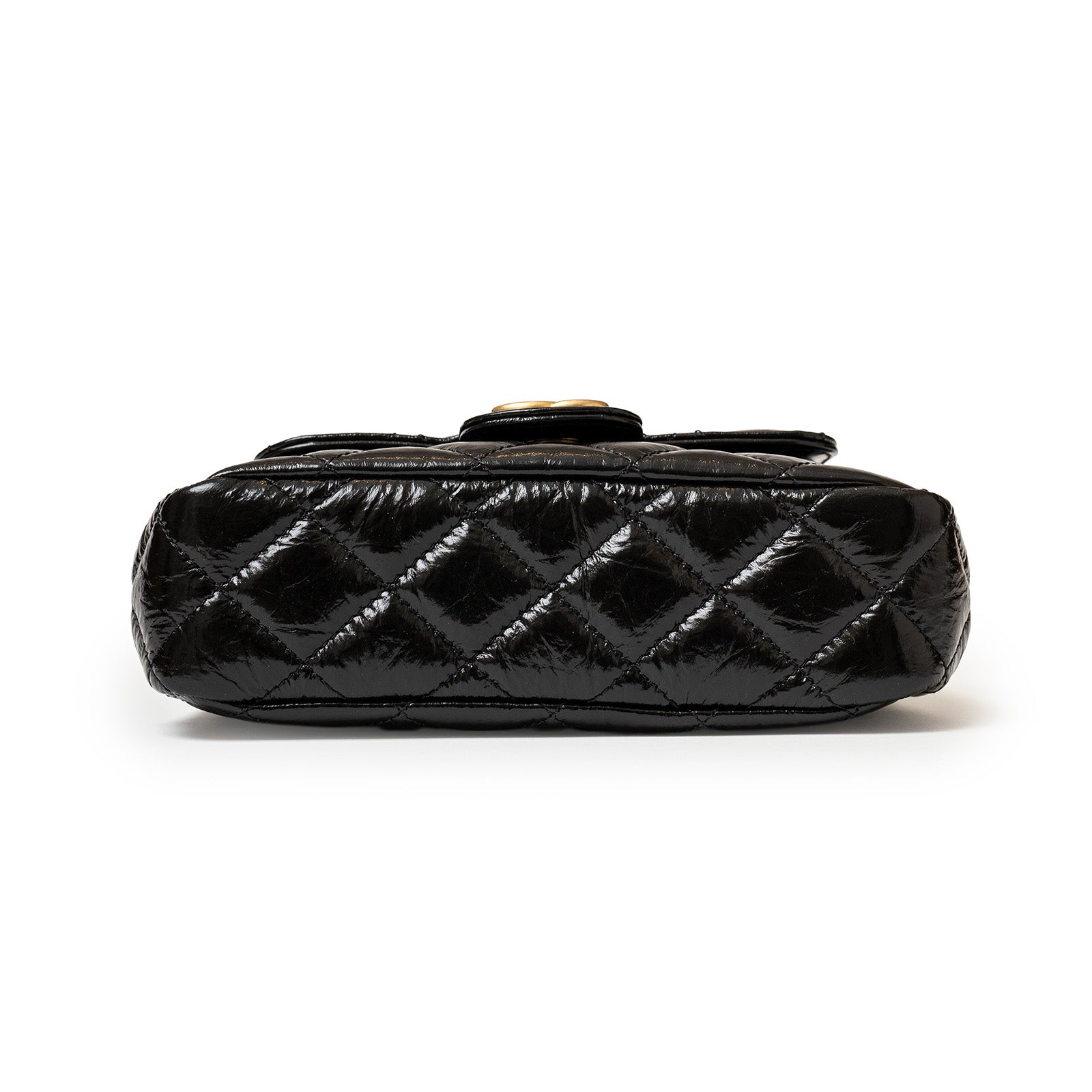 Bottom view of Chanel Wavy CC Hobo Small Shiny Quilted Calf Gold Hardware showing quilted pattern and craftsmanship details