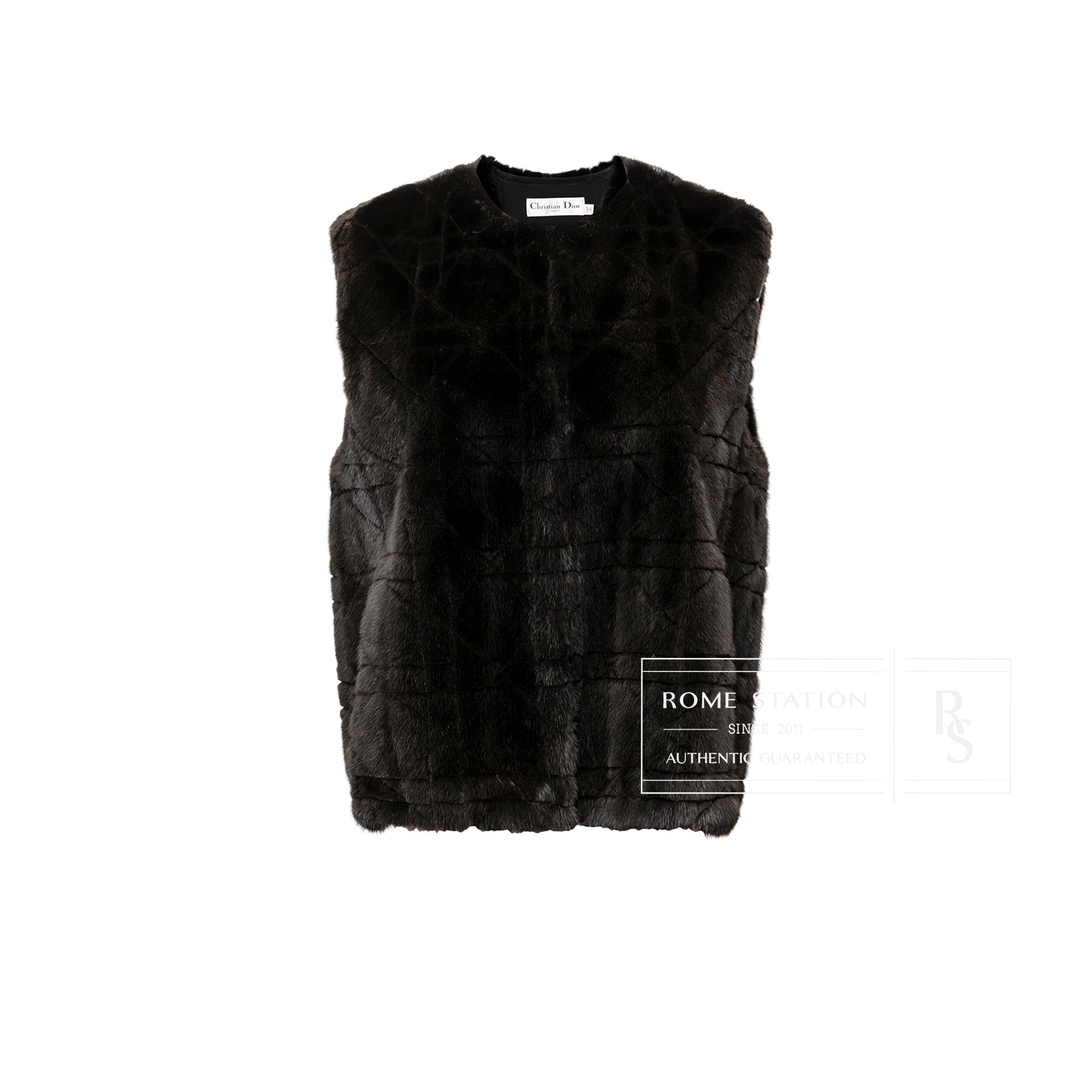 Front view of Christian Dior Cannage Mink Vest Black/Brown showcasing soft texture and subtle quilting details