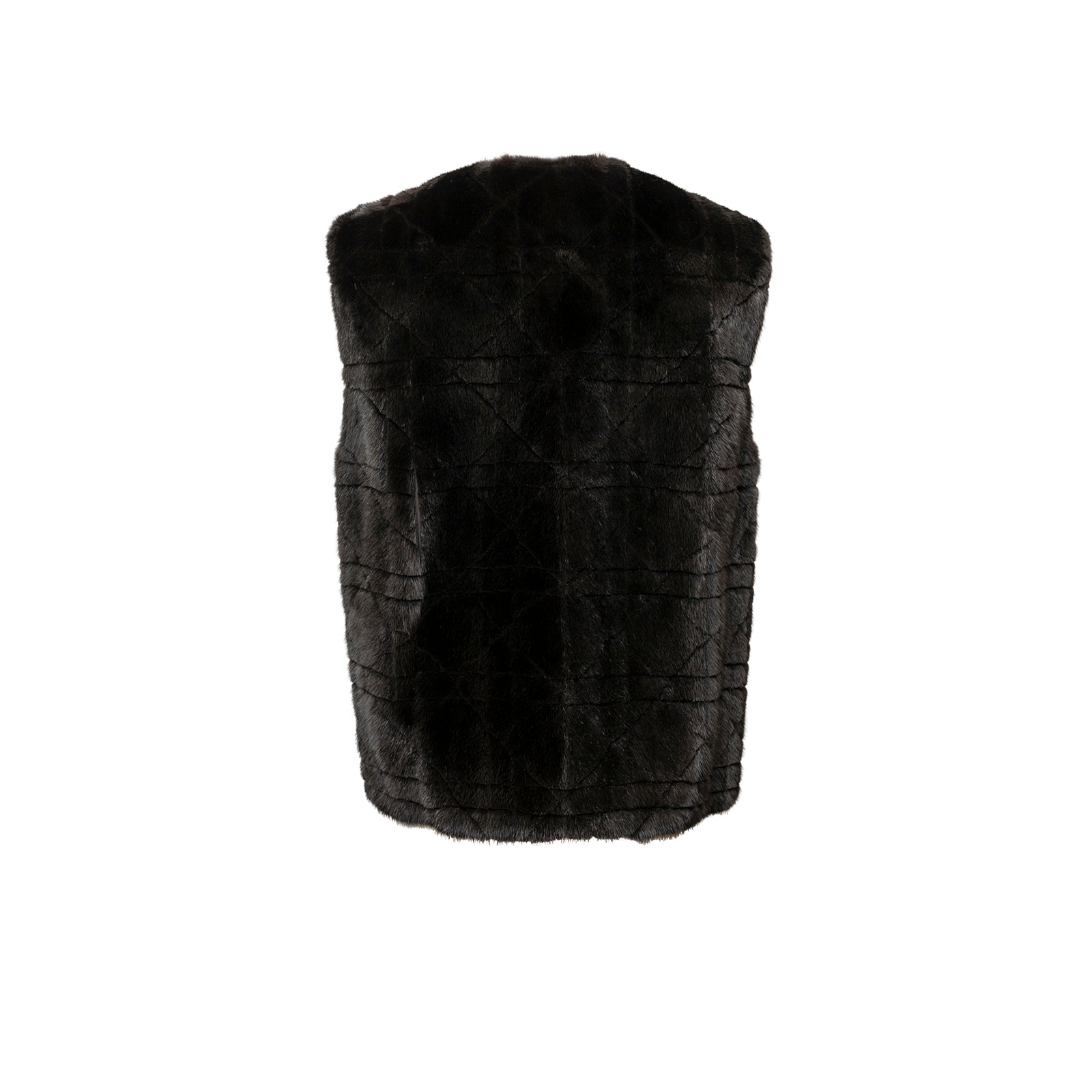 Back view of Christian Dior Cannage Mink Vest Black/Brown showing quilted pattern and plush fur texture.