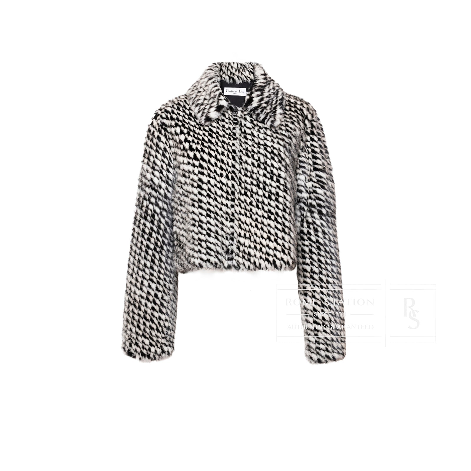 Front view of Christian Dior Monsieur Mink Jacket Black/White with textured fur in a cropped silhouette