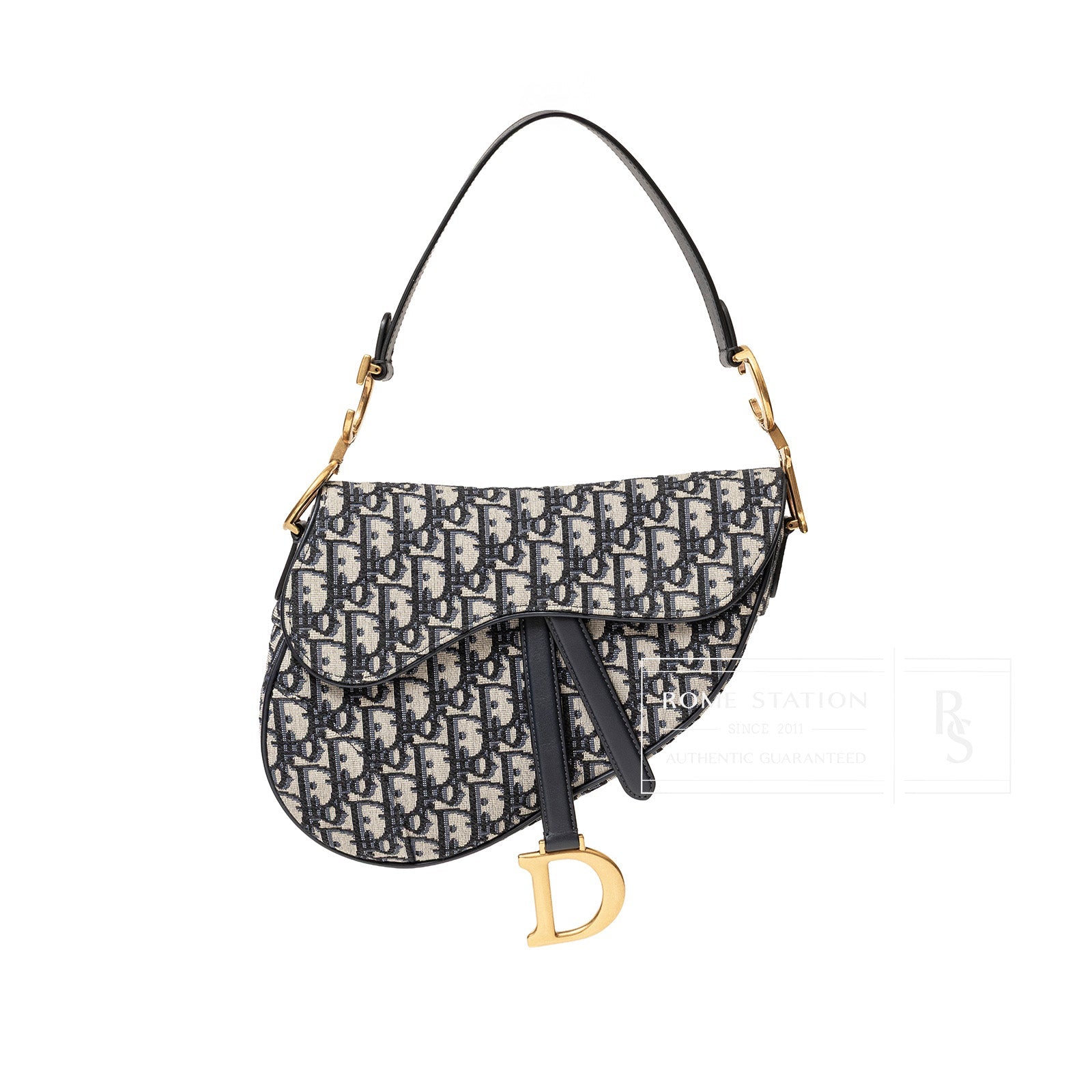 Christian Dior Saddle Bag in Blue Dior Oblique Jacquard with Gold