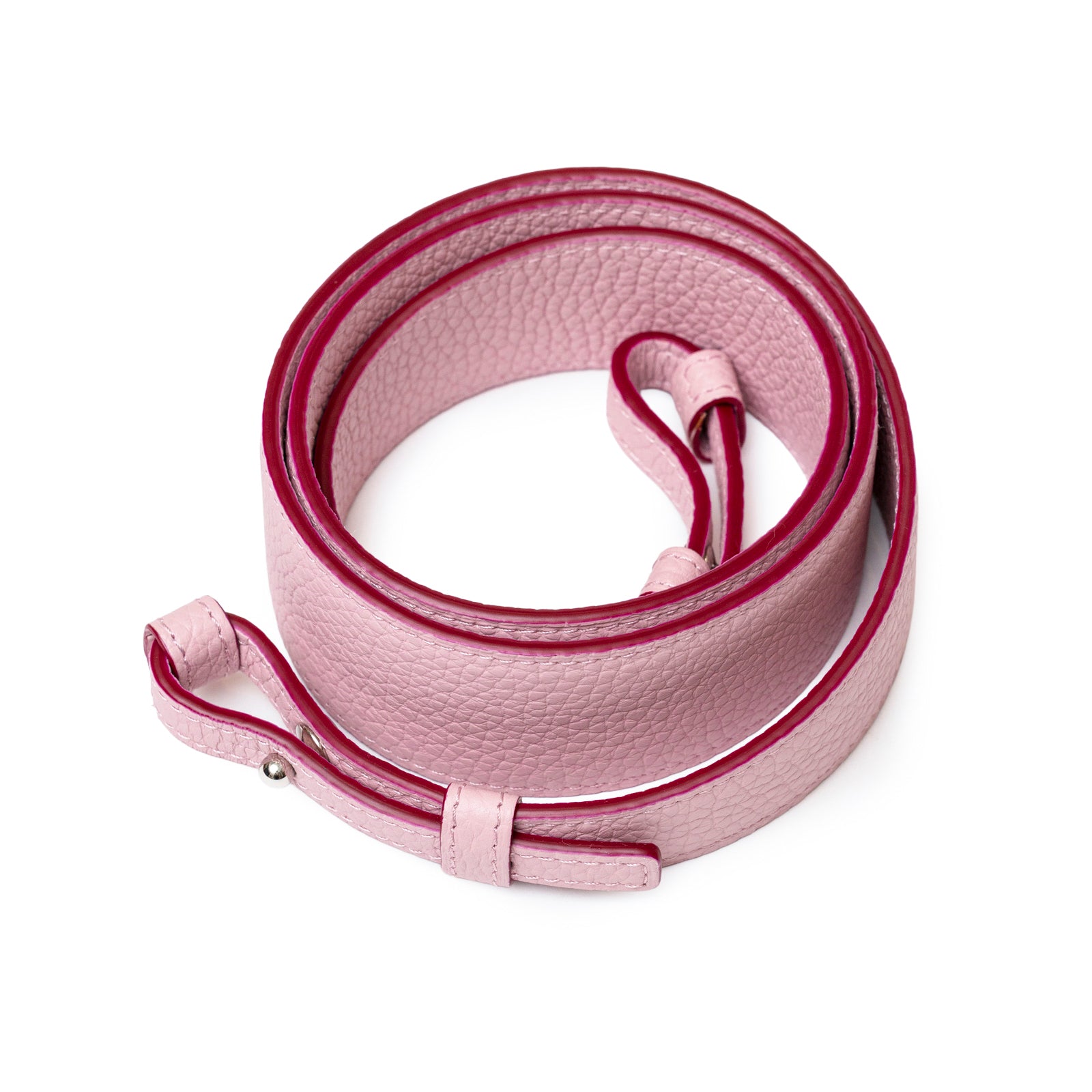 Rolled detachable leather strap in soft blush with deep pink edges for Delvaux Cool Box Mini Taurillon Soft Blush Palladium Hardware