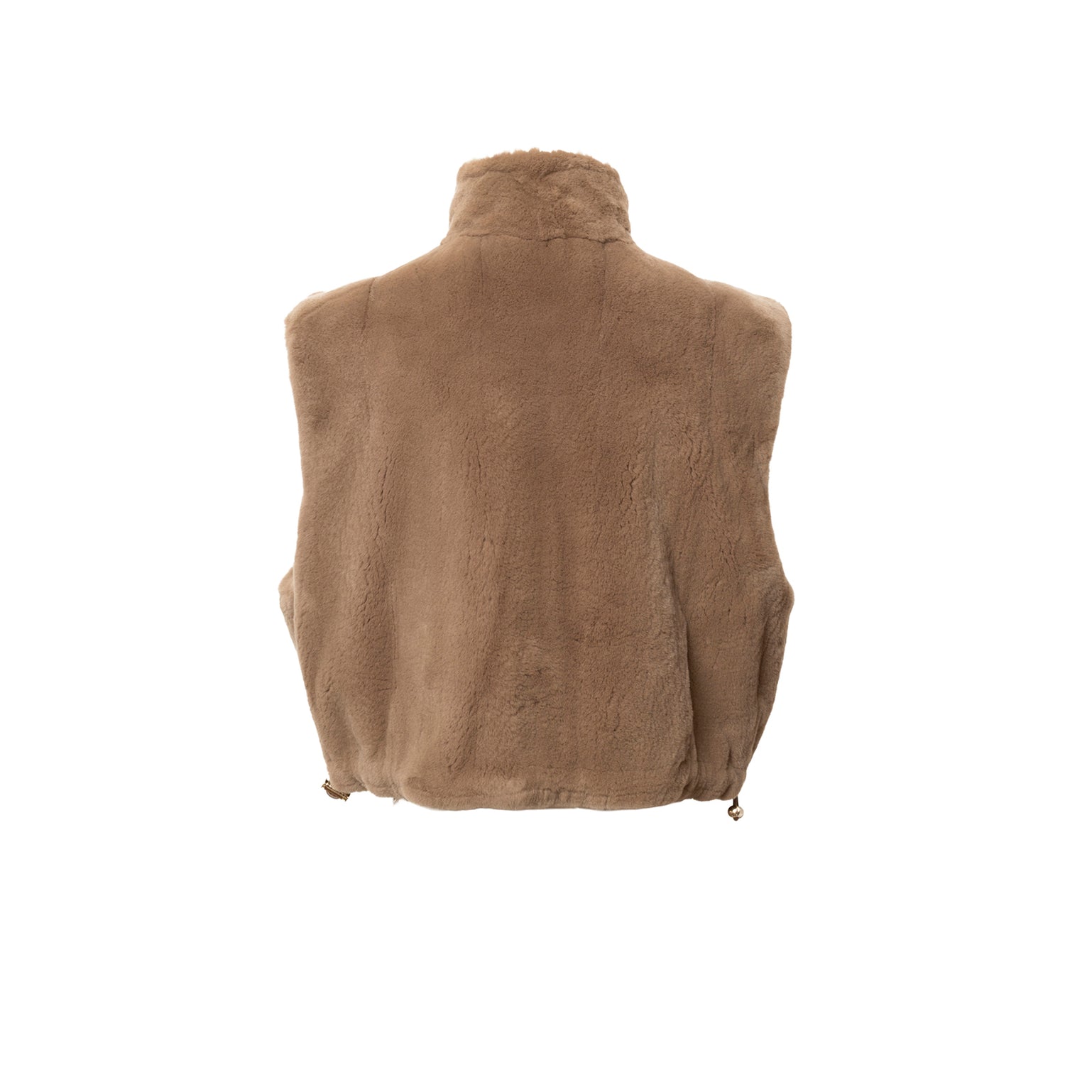 Back view of Fendi Mink Vest Brown FF Baguette Buckle showcasing soft mink fur and high collar design
