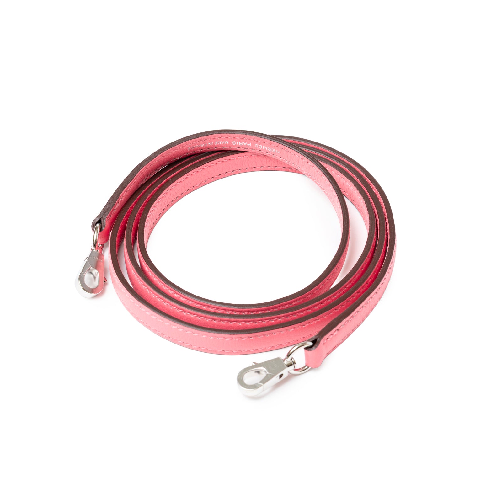 Shoulder strap with palladium clasps for Hermès 1923 Bolide Mini Rose Azalee Swift Palladium Hardware