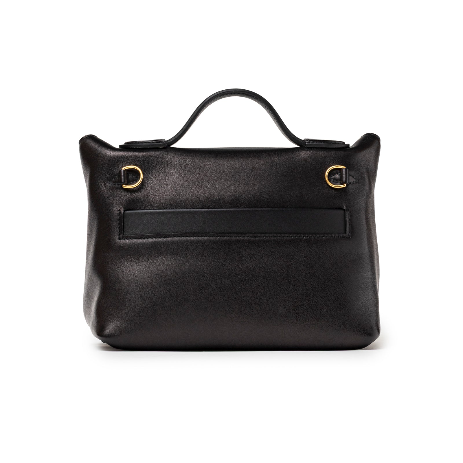 Back view of Hermès 24/24 21 Touch Black Lizard Volupto Gold Hardware with smooth leather and gold rings