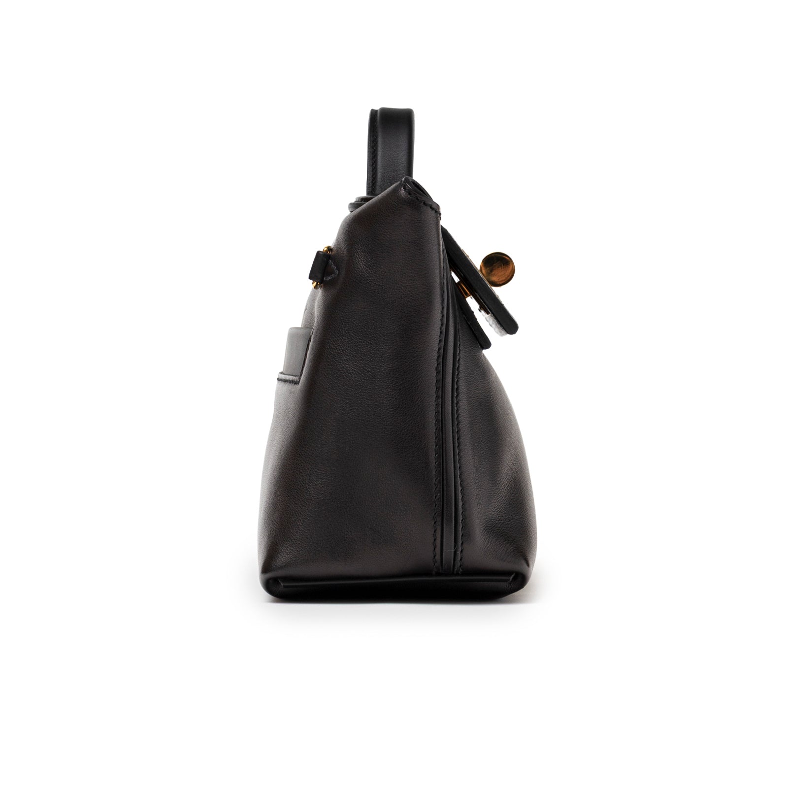 Side profile of Hermès 24/24 21 Touch Black Lizard Volupto Gold Hardware with smooth leather and gold details