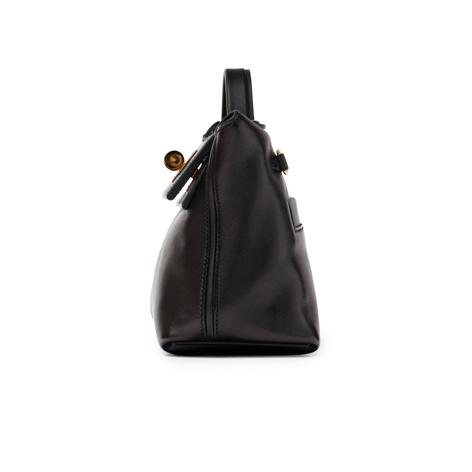 Side profile of Hermès 24/24 21 Touch Black Lizard Volupto Gold Hardware soft leather bag