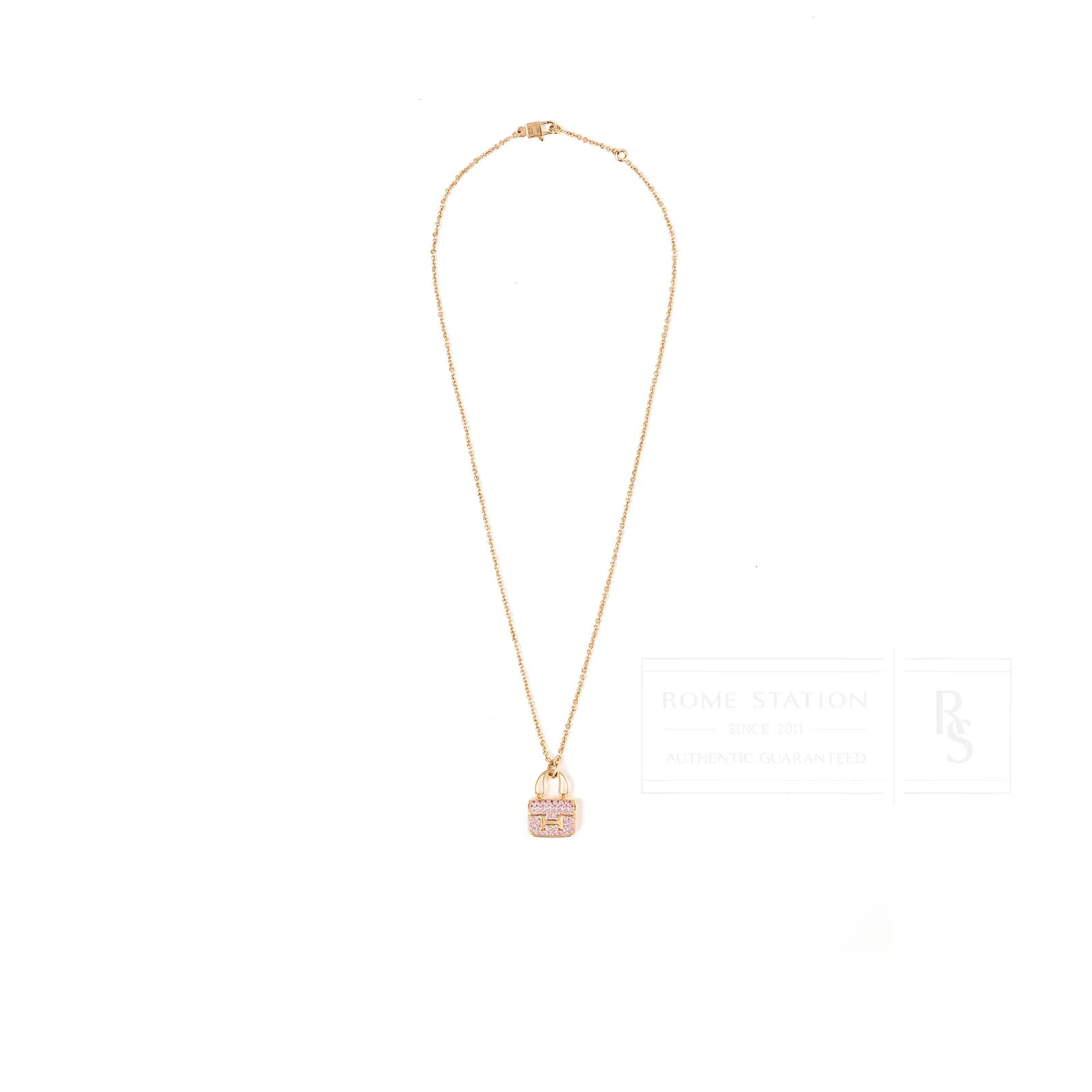 Hermès Amulettes Constance Pendant 18K Rose Gold and Pink Saphhire