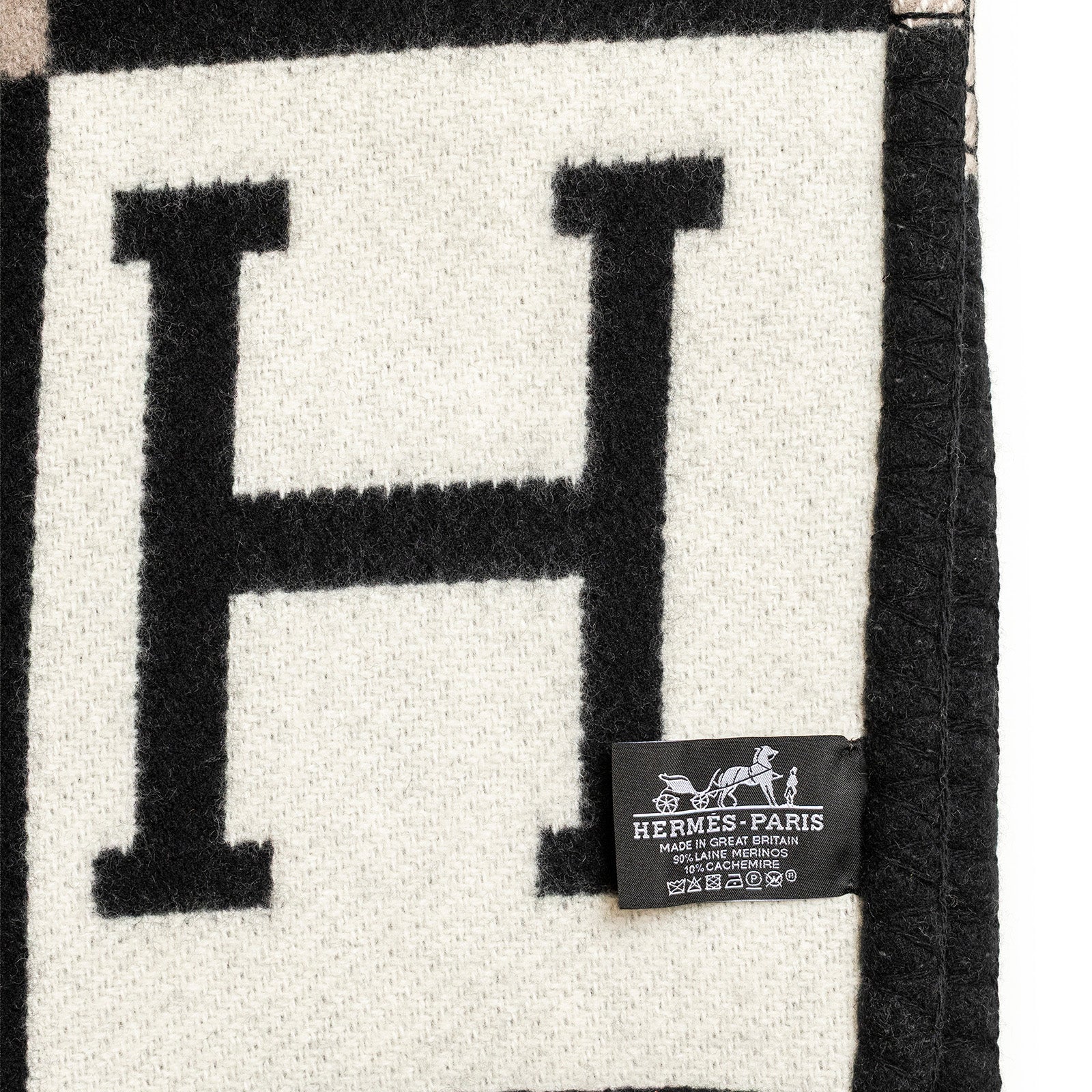 Hermès Avalon Throw Blanket in Écru & Gris Foncé Wool-Cashmere