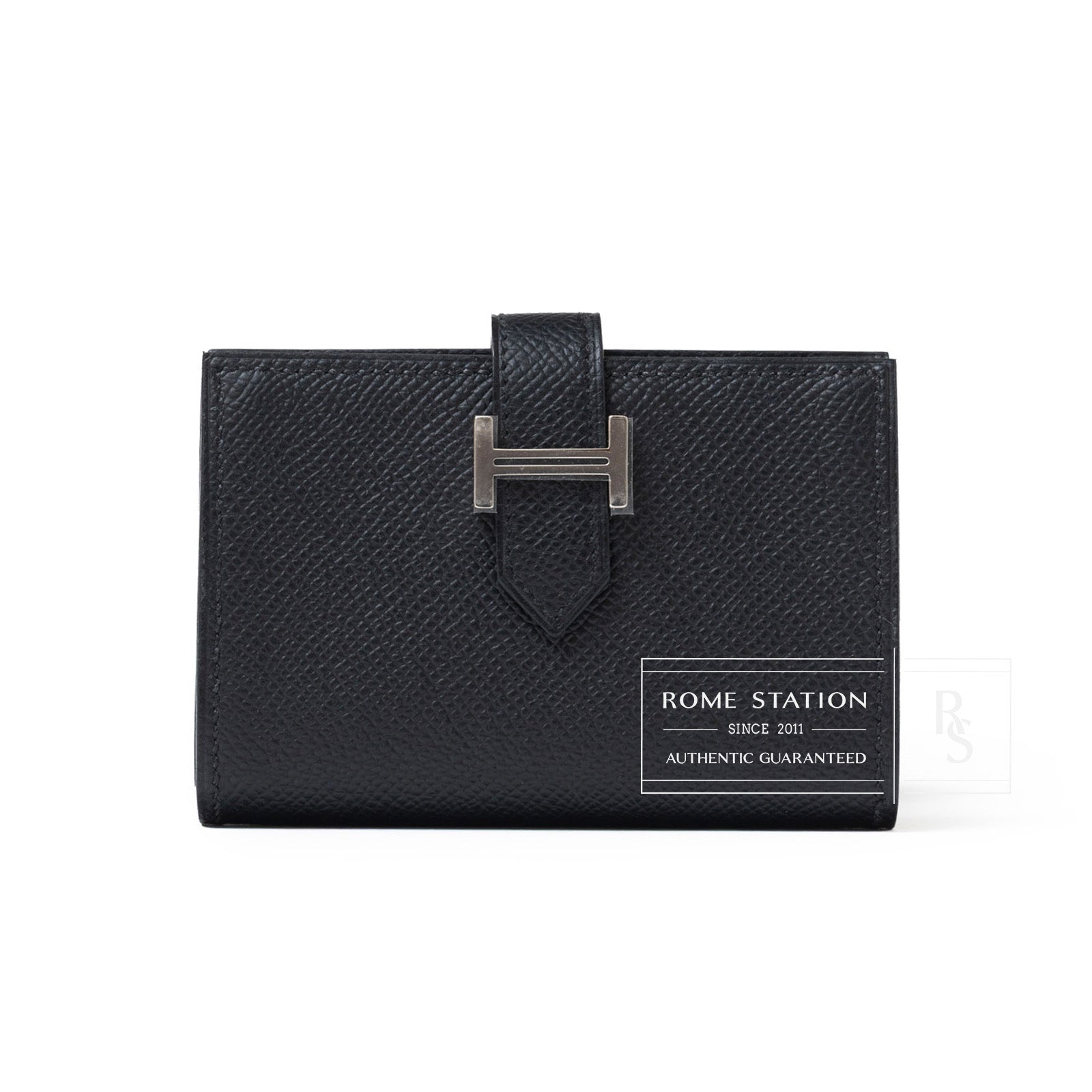 Hermès Bearn Mini Wallet Black Epsom Palladium Hardware