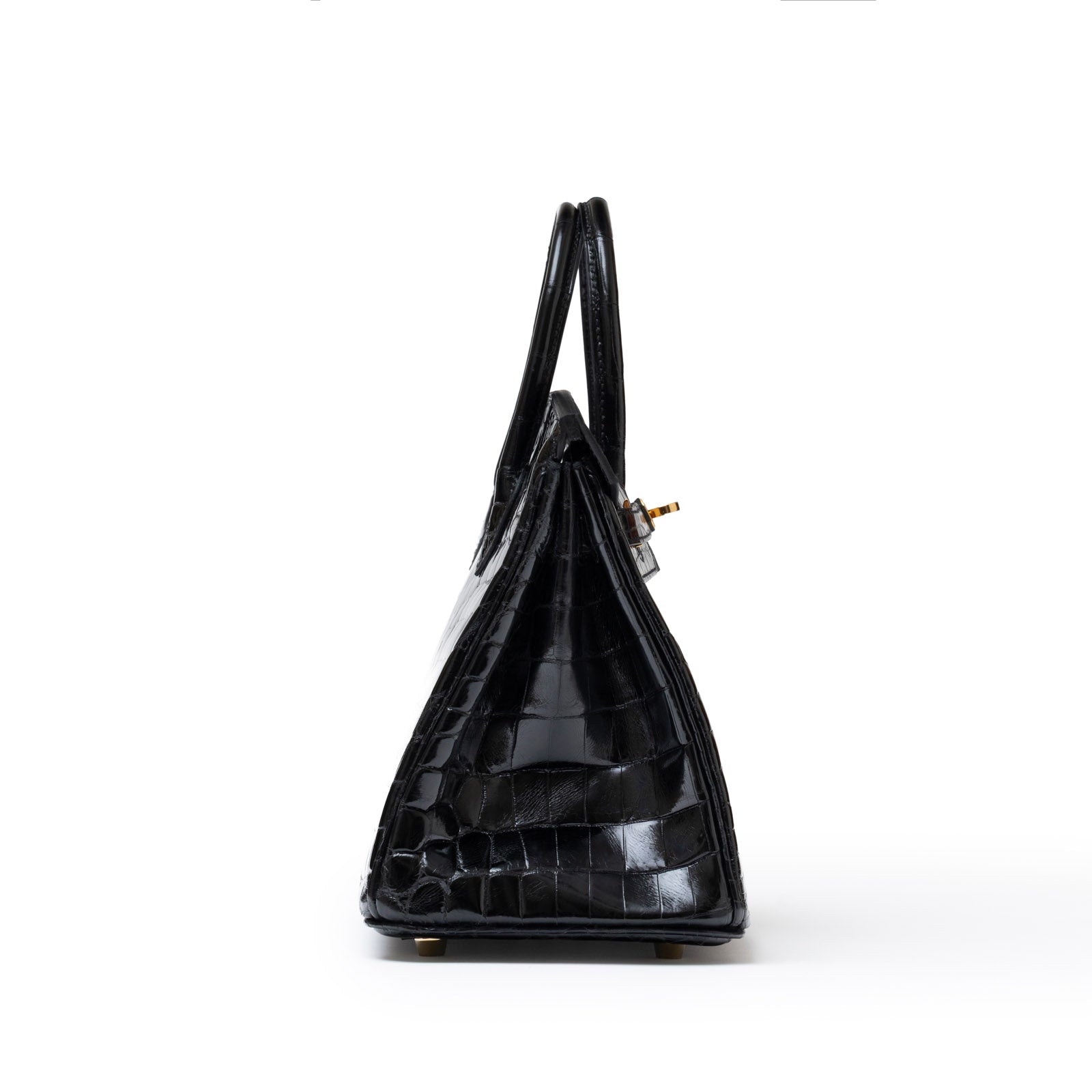 Hermès Birkin 25 Black Shiny Niloticus Crocodile Gold Hardware - Side Left