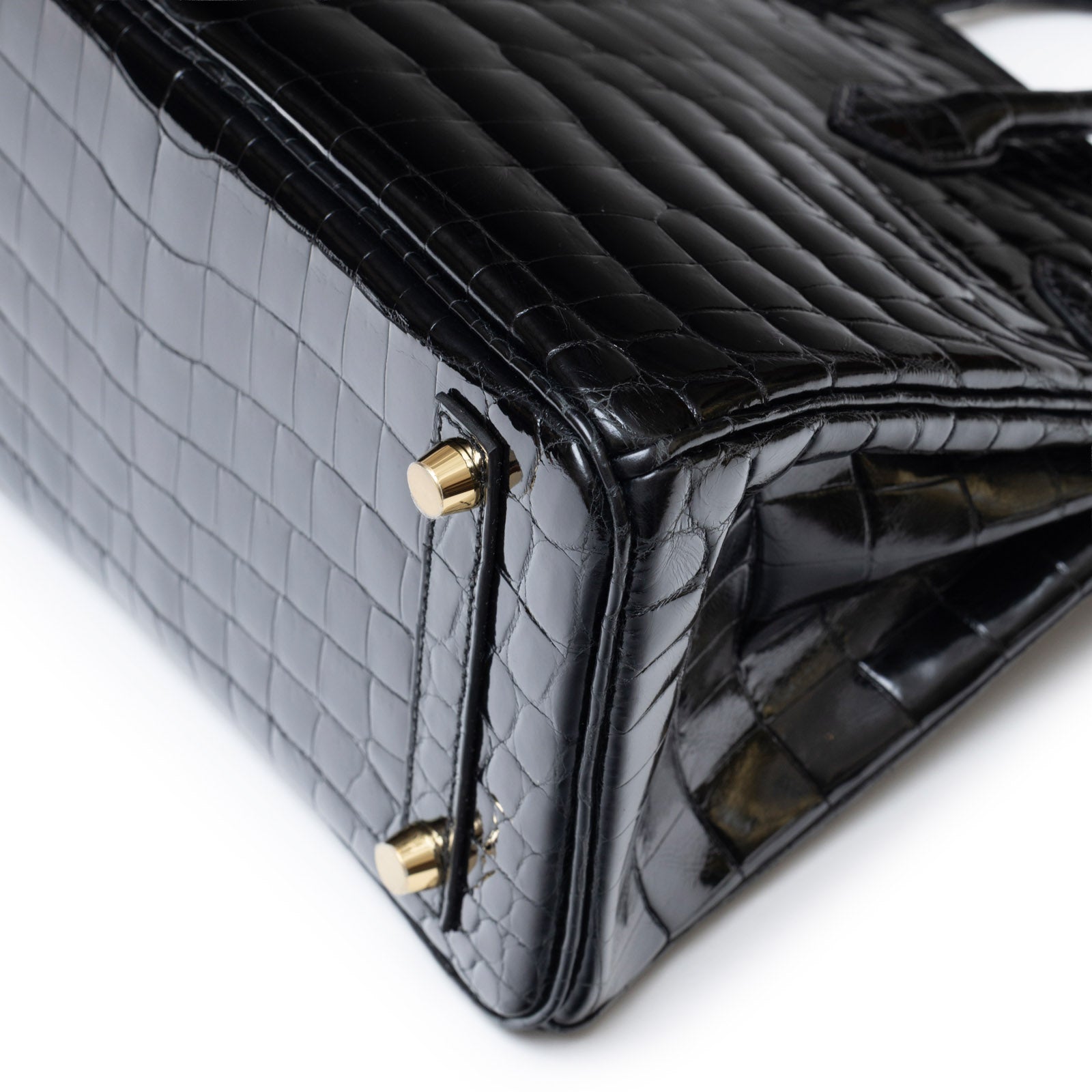 Hermès Birkin 25 Black Shiny Niloticus Crocodile Gold Hardware - Back Corner Right
