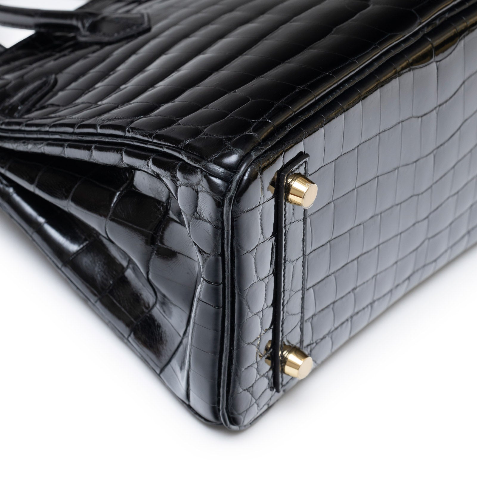 Hermès Birkin 25 Black Shiny Niloticus Crocodile Gold Hardware - Back Corner Left