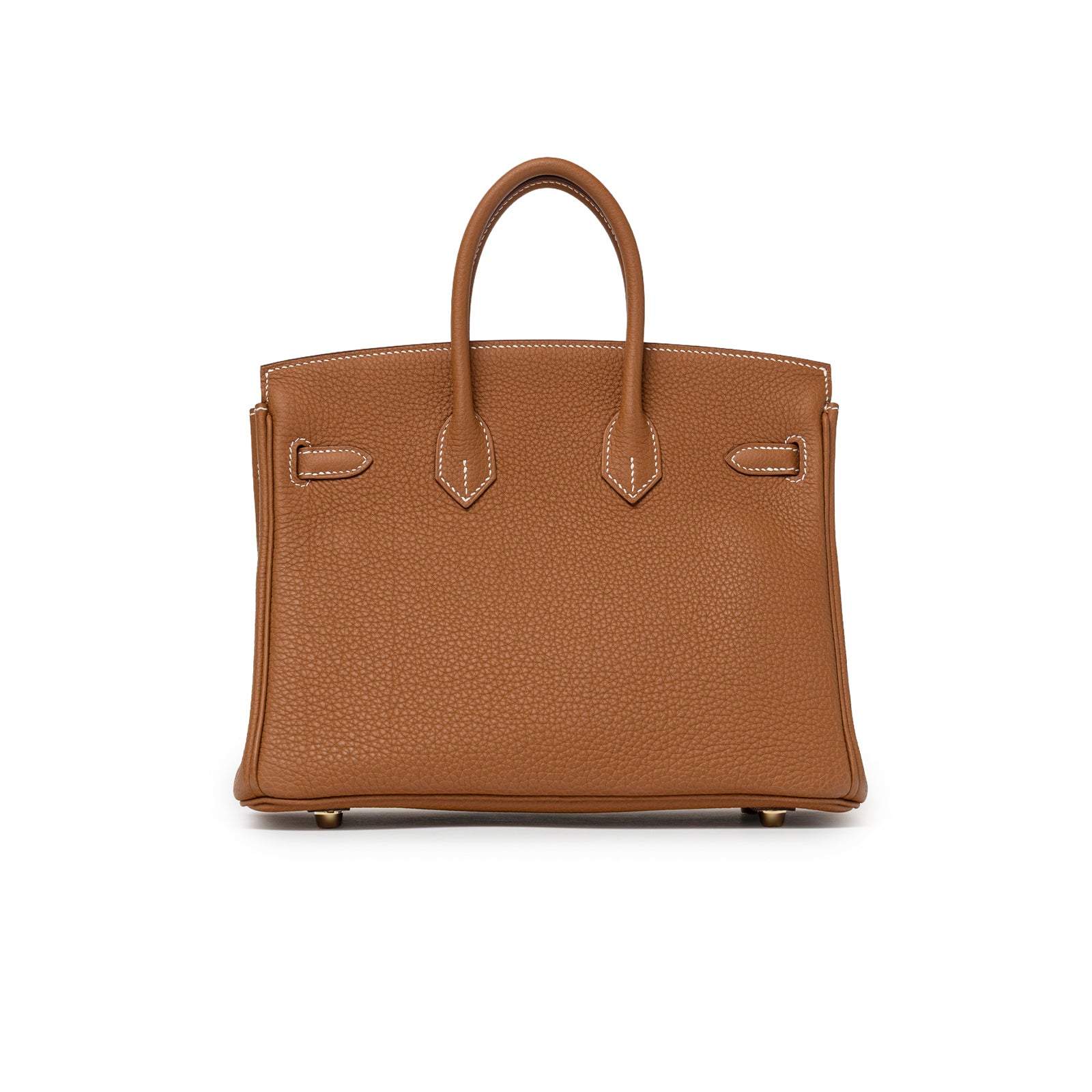 Back view of Hermès Birkin 25 Gold Togo Gold Hardware handbag showing textured leather and handles