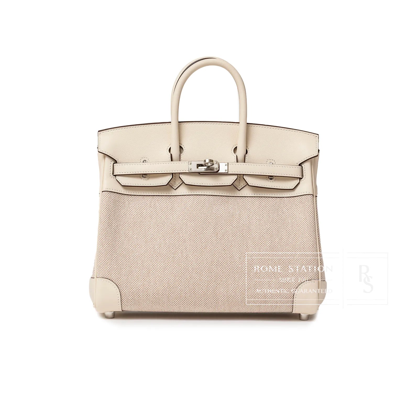 Hermès Birkin 25 Toile Ecru and Nata Swift Palladium Hardware