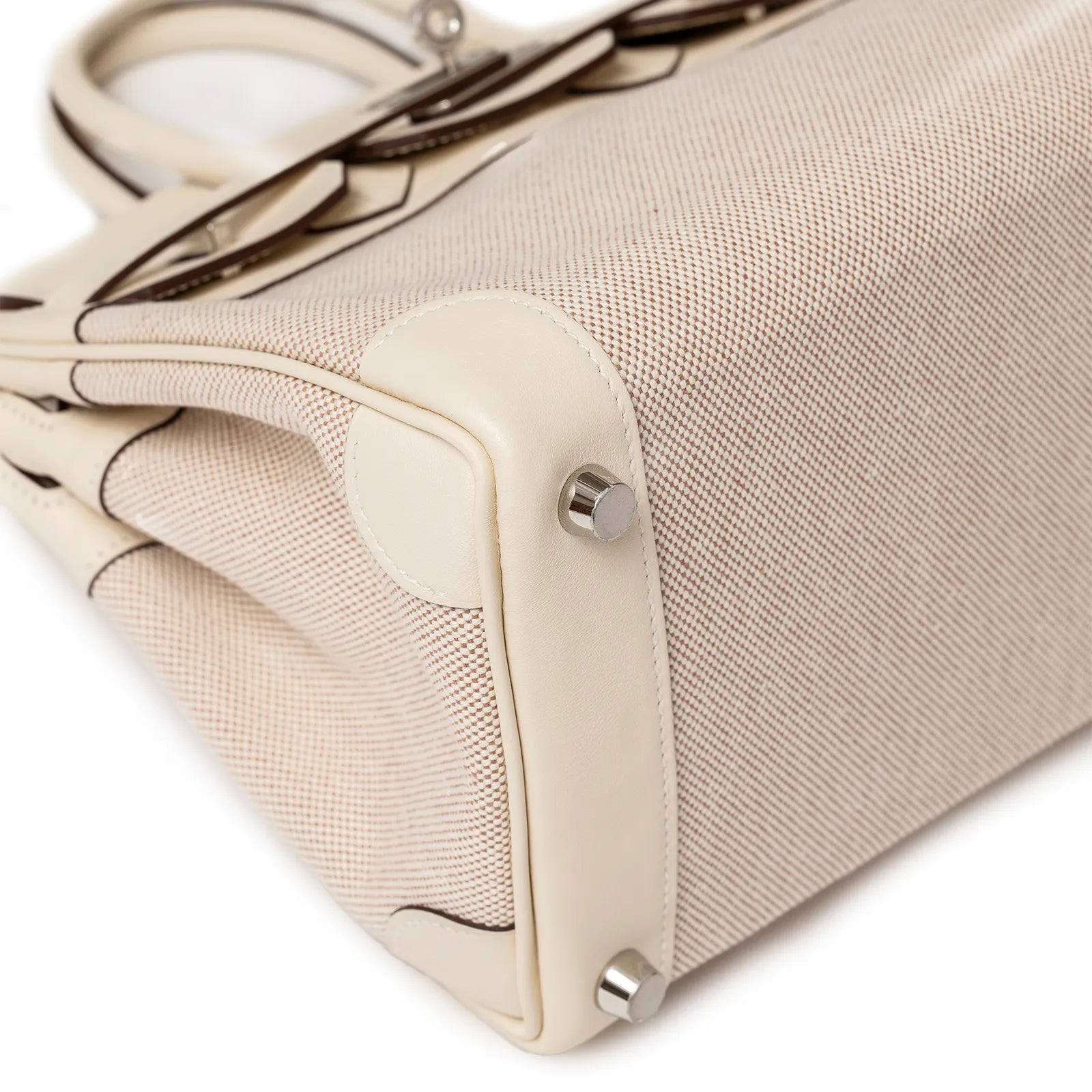 Hermès Birkin 25 Toile Ecru and Nata Swift Palladium Hardware