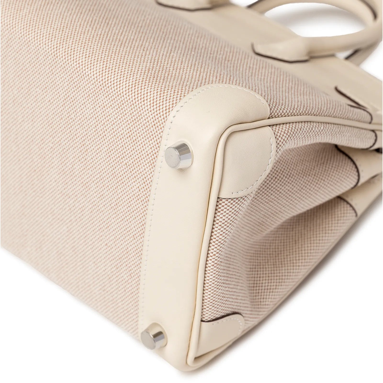 Hermès Birkin 25 Toile Ecru and Nata Swift Palladium Hardware
