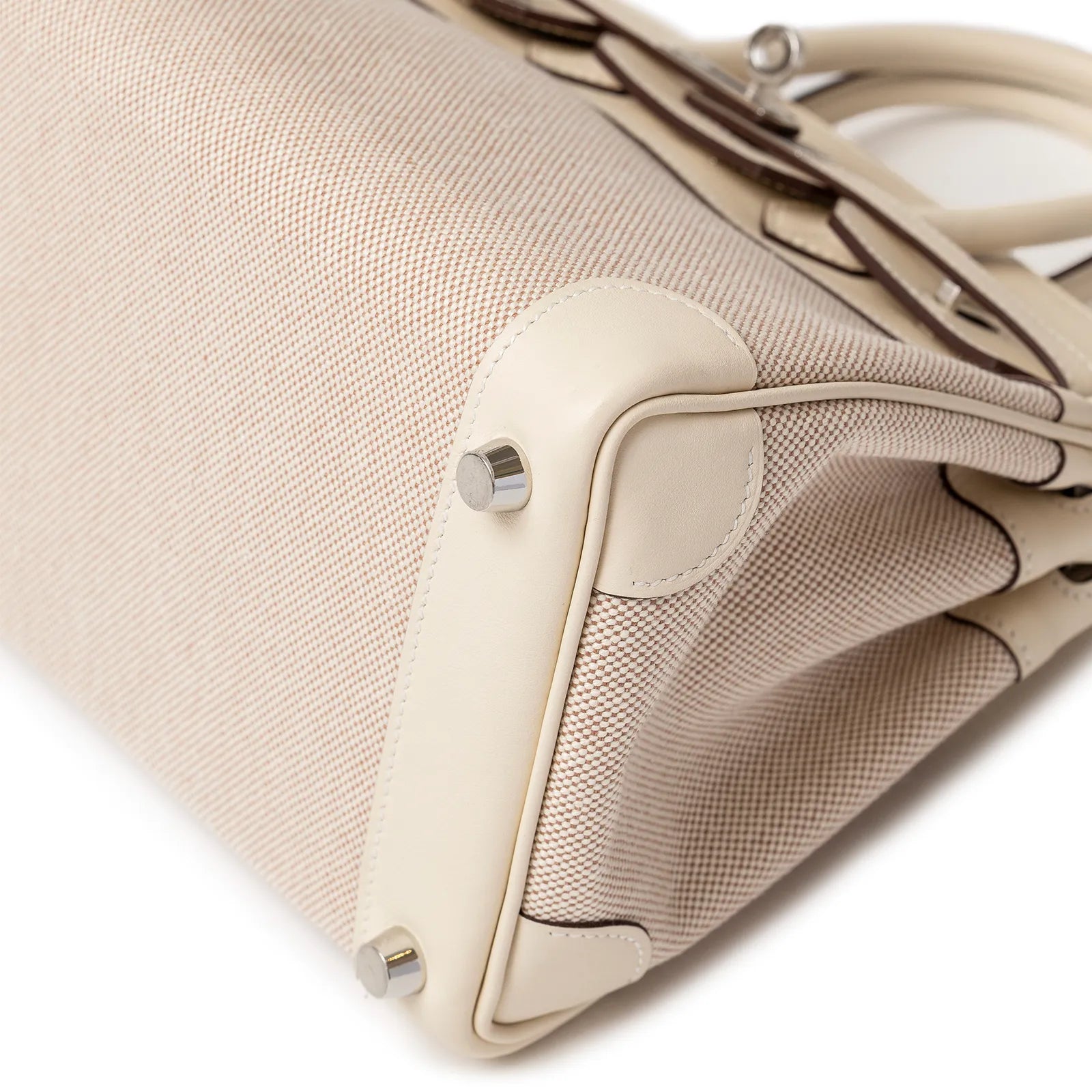 Hermès Birkin 25 Toile Ecru and Nata Swift Palladium Hardware