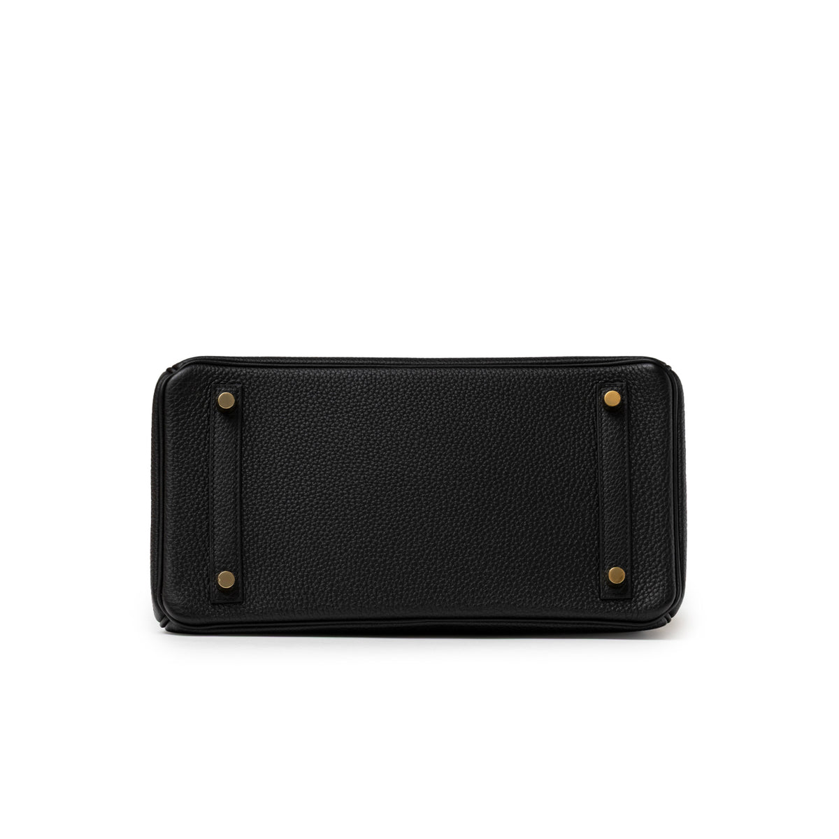 Bottom view of Hermès Birkin 30 Black Togo Gold Hardware showing textured leather base and gold feet detail