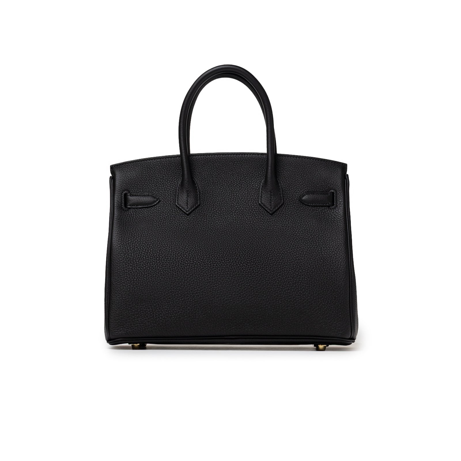 Back view of Hermès Birkin 30 Black Togo Gold Hardware showing smooth pebbled leather and sturdy handles