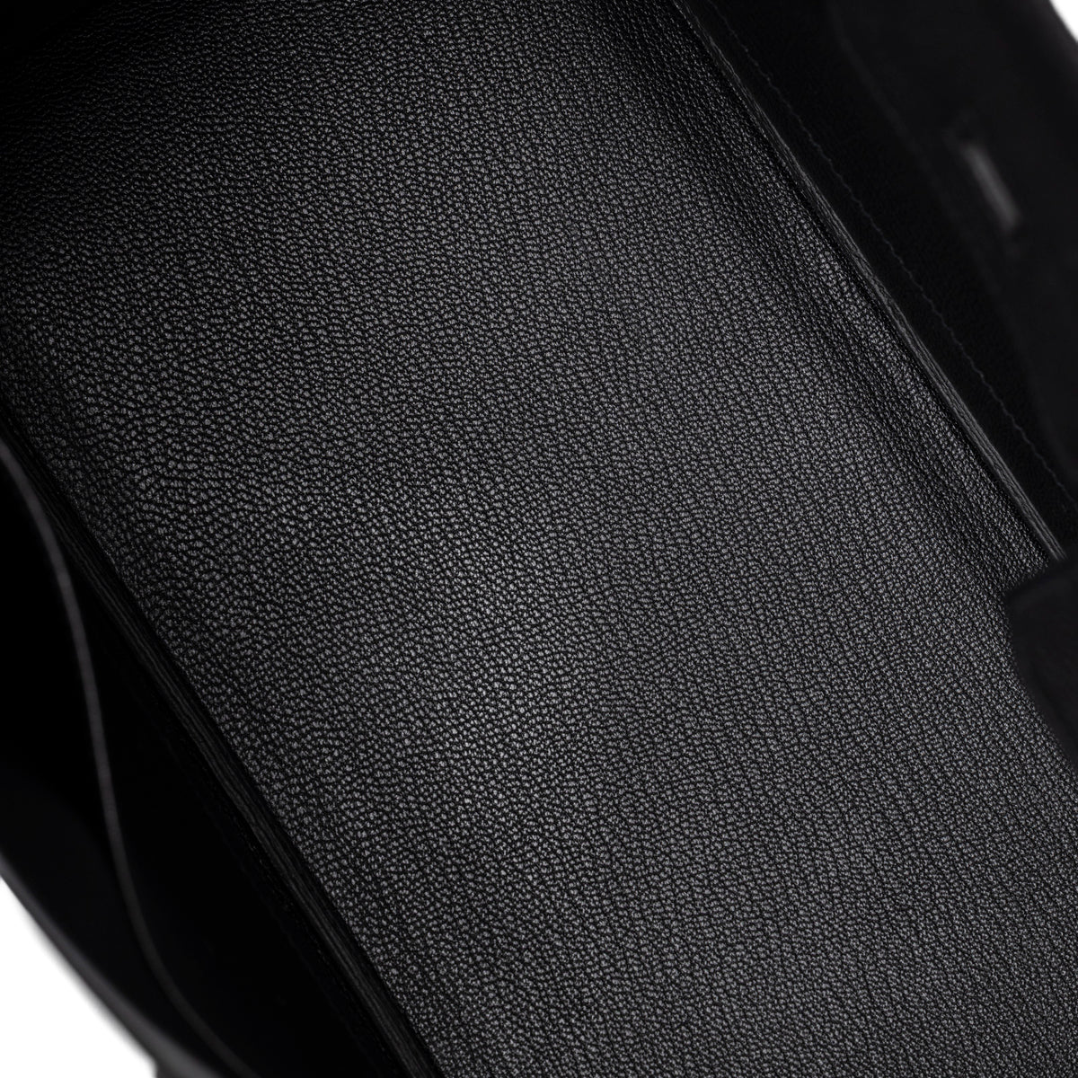 Interior close-up of Hermès Birkin 30 Black Togo Palladium Hardware showing textured leather lining detail