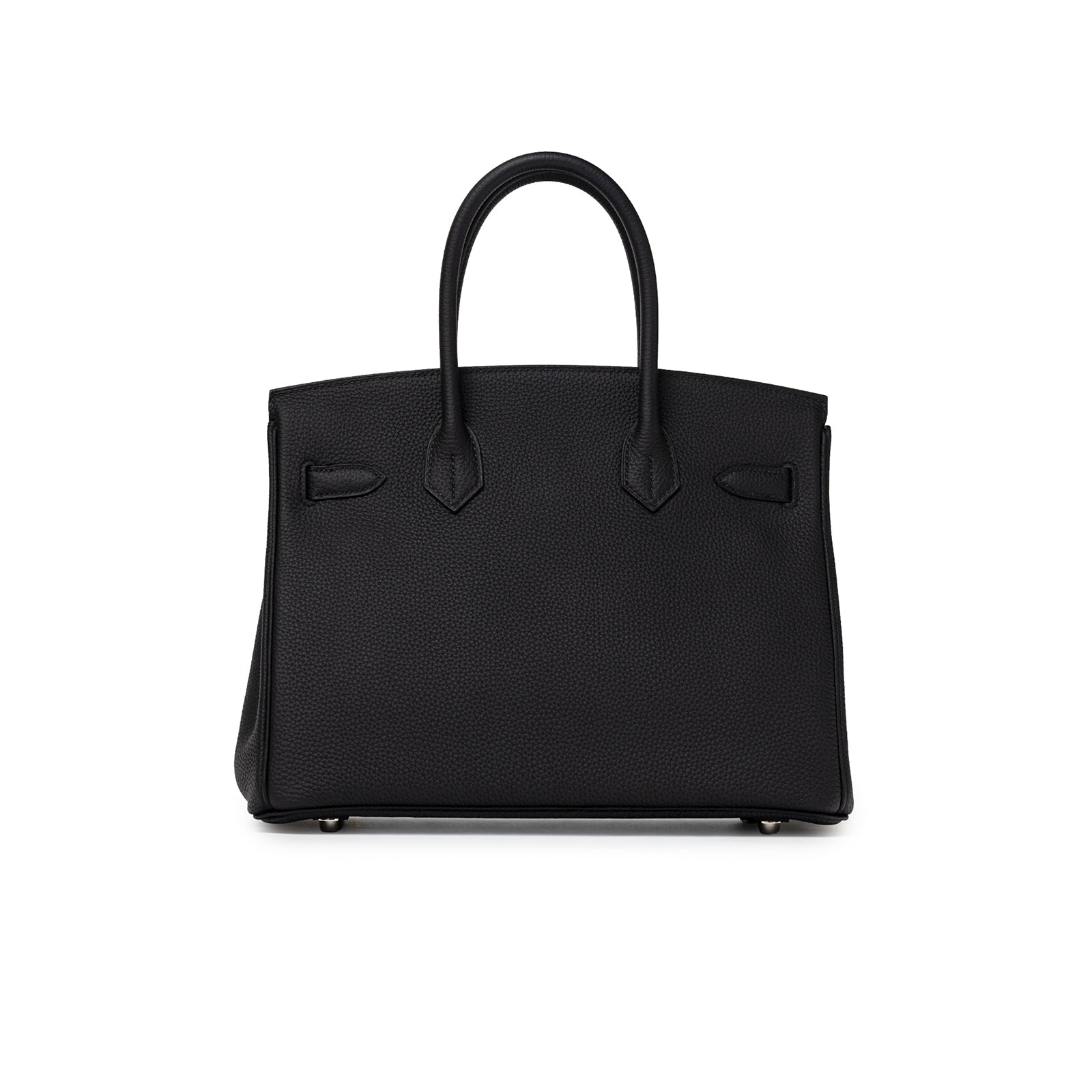 Back view of Hermès Birkin 30 Black Togo Palladium Hardware showing smooth leather and structured silhouette