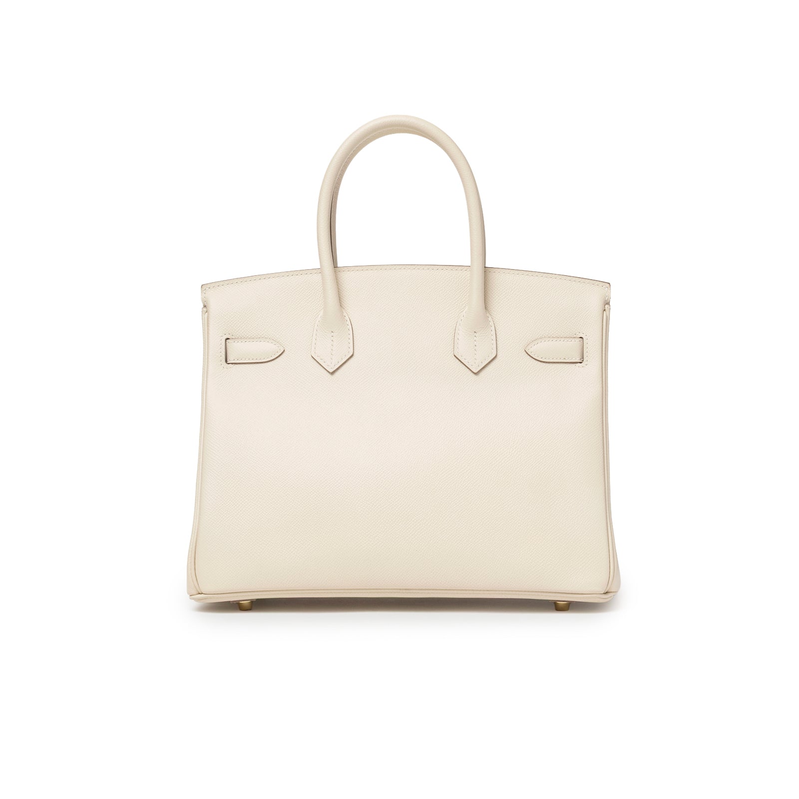 Back view of Hermès Birkin 30 Craie Epsom Gold Hardware displaying smooth cream leather and structured handles