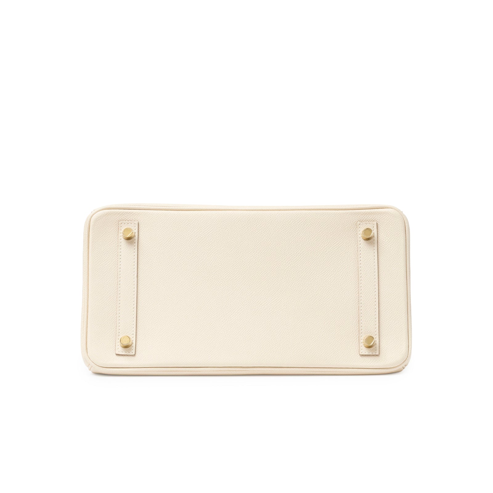Bottom view of Hermès Birkin 30 Craie Epsom Gold Hardware showing base and gold feet detailing