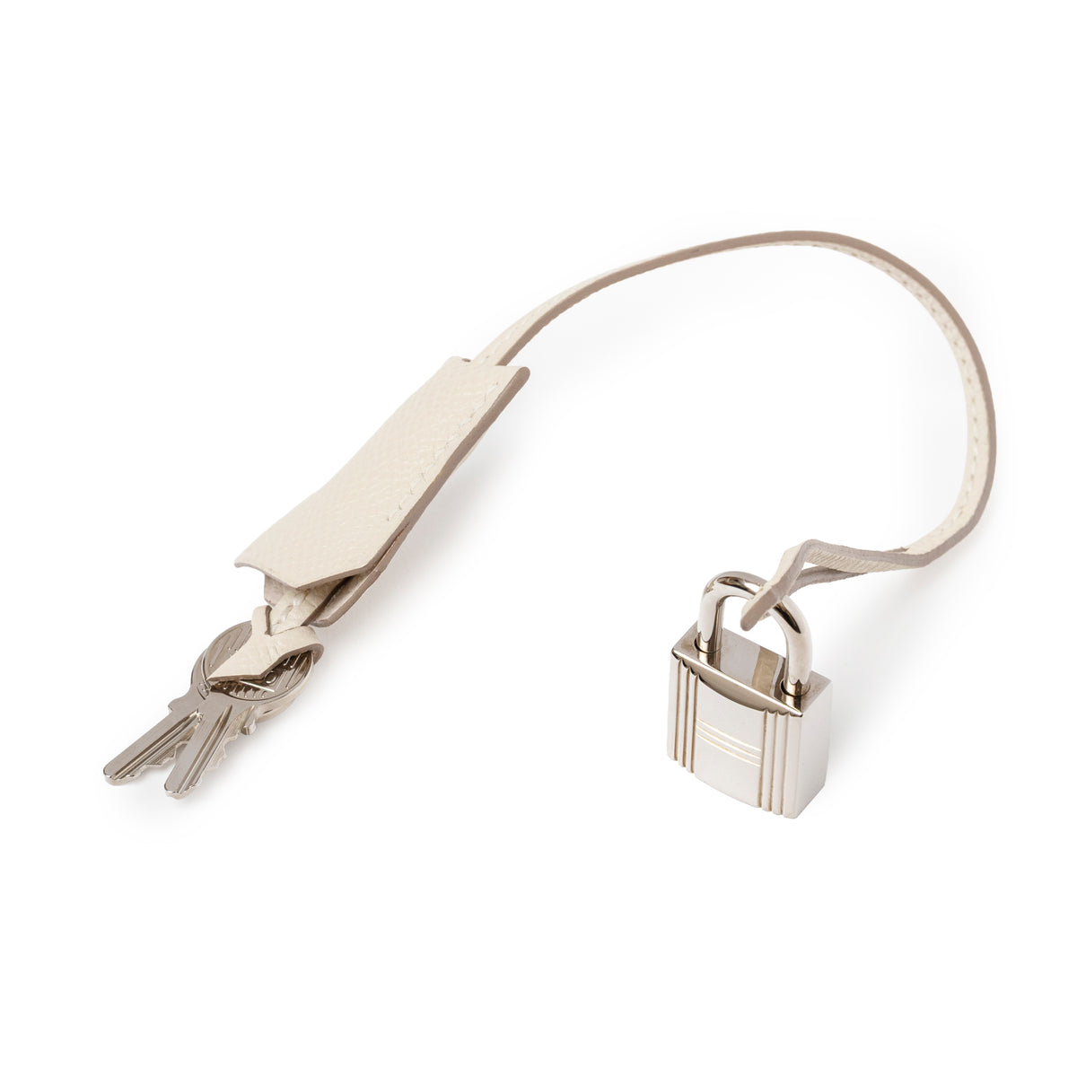Hermès Birkin 30 Craie Epsom Palladium Hardware lock and keys close-up