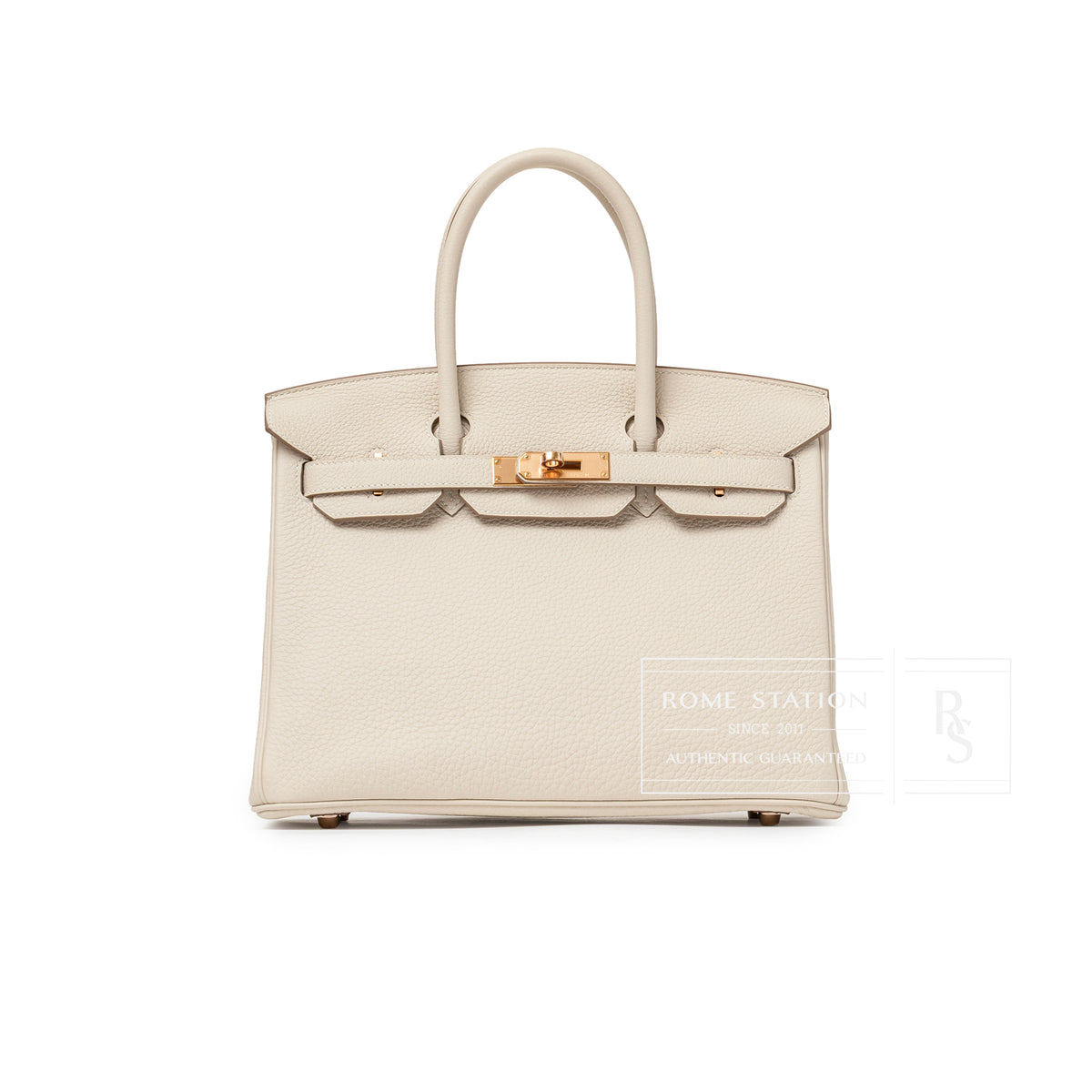 Front view of Hermès Birkin 30 Craie Togo Rose Gold Hardware handbag