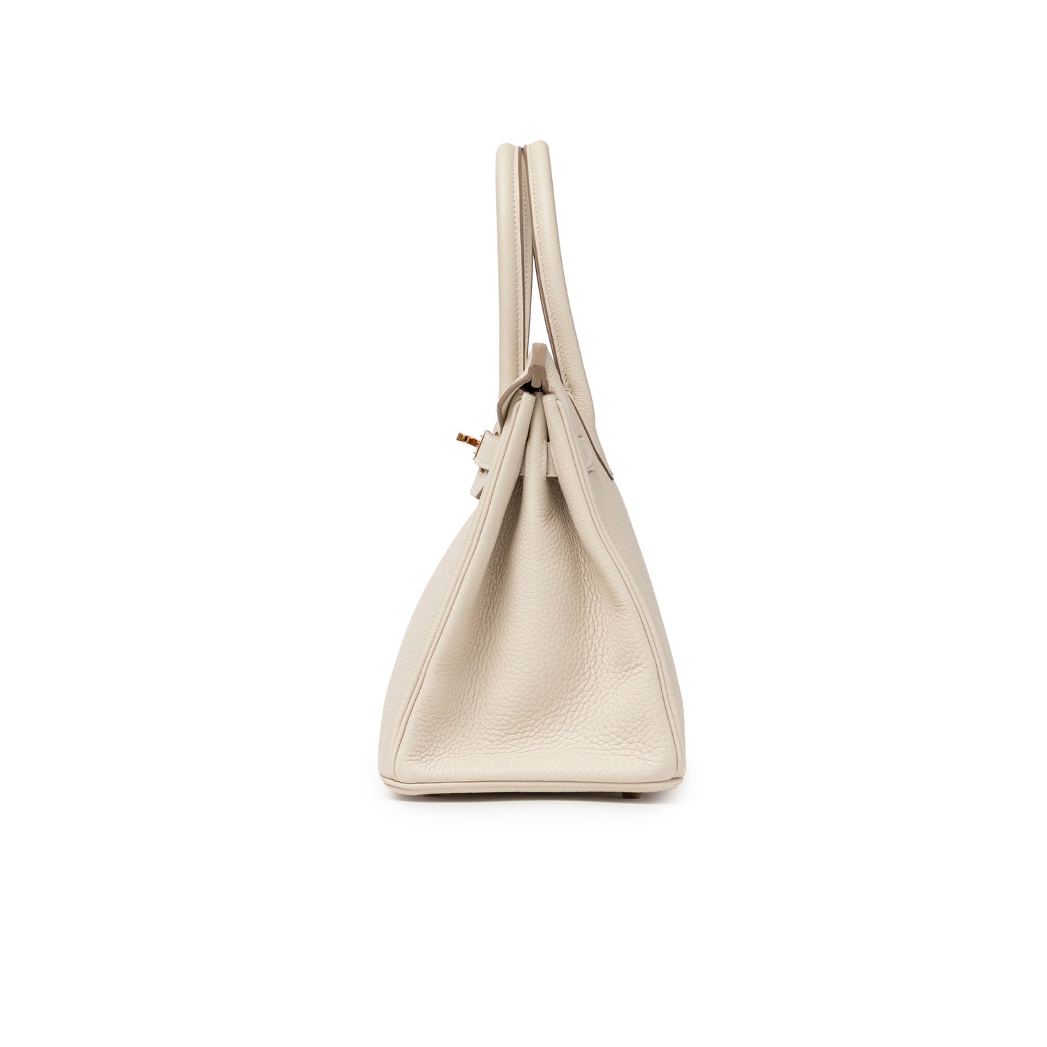 Side view of Hermès Birkin 30 Craie Togo Rose Gold Hardware handbag