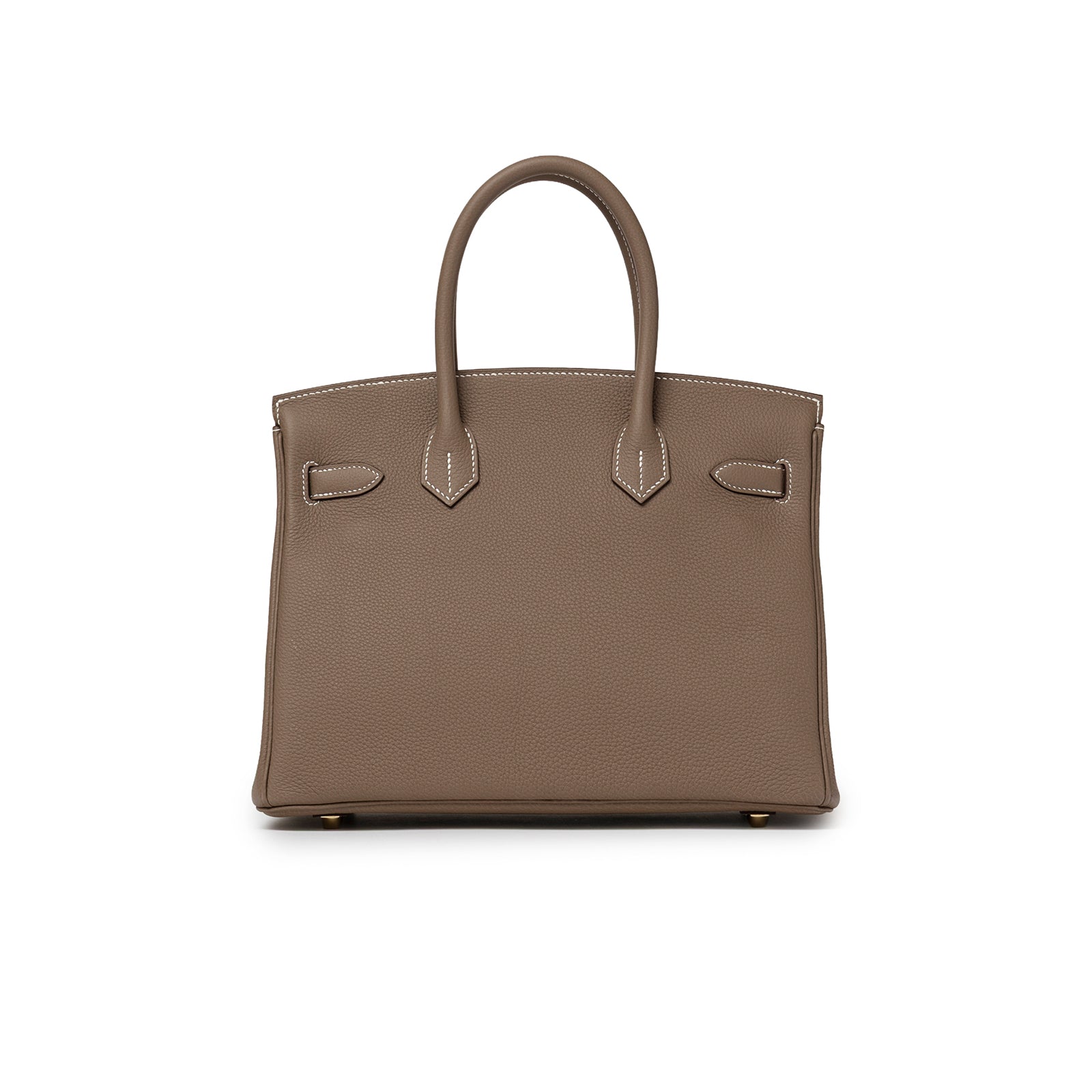 Back view of Hermès Birkin 30 Etoupe Togo Gold Hardware handbag with dual rolled handles