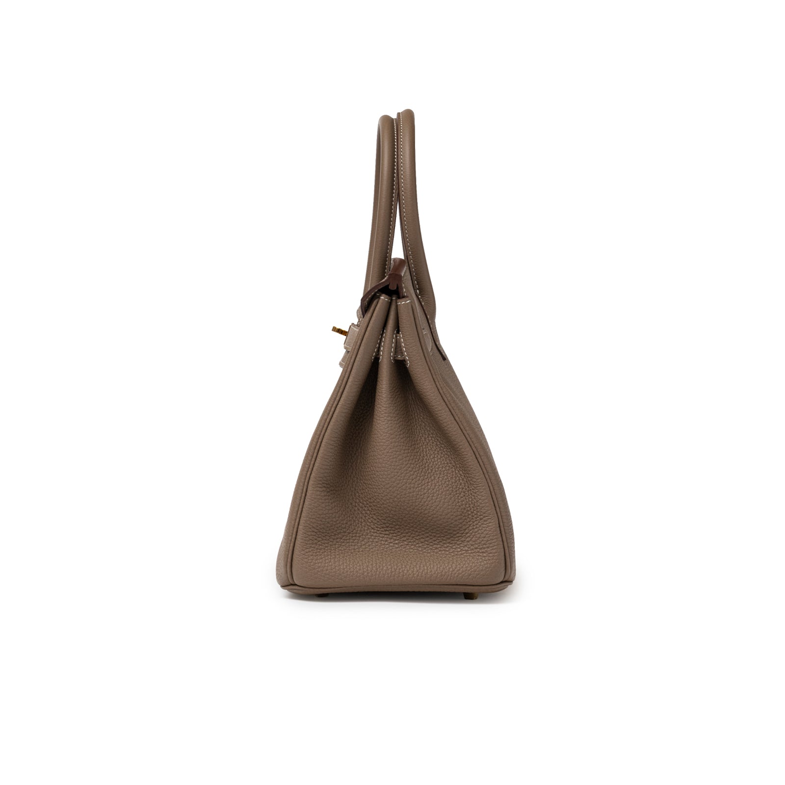 Hermès Birkin 30 Etoupe Togo Gold Hardware side profile with structured silhouette