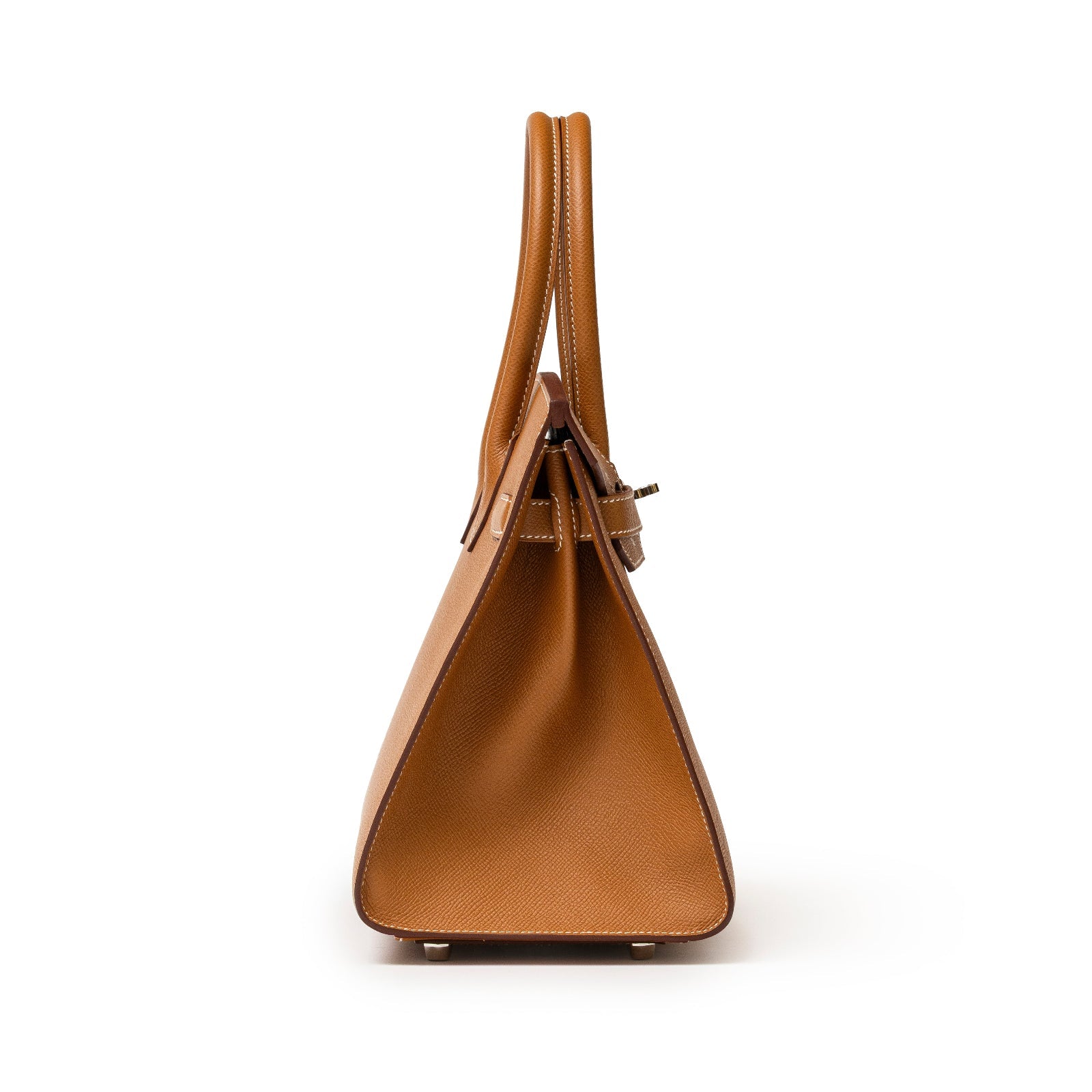 Side view of Hermès Birkin 30 Sellier Gold Epsom leather handbag with palladium hardware Hermès
