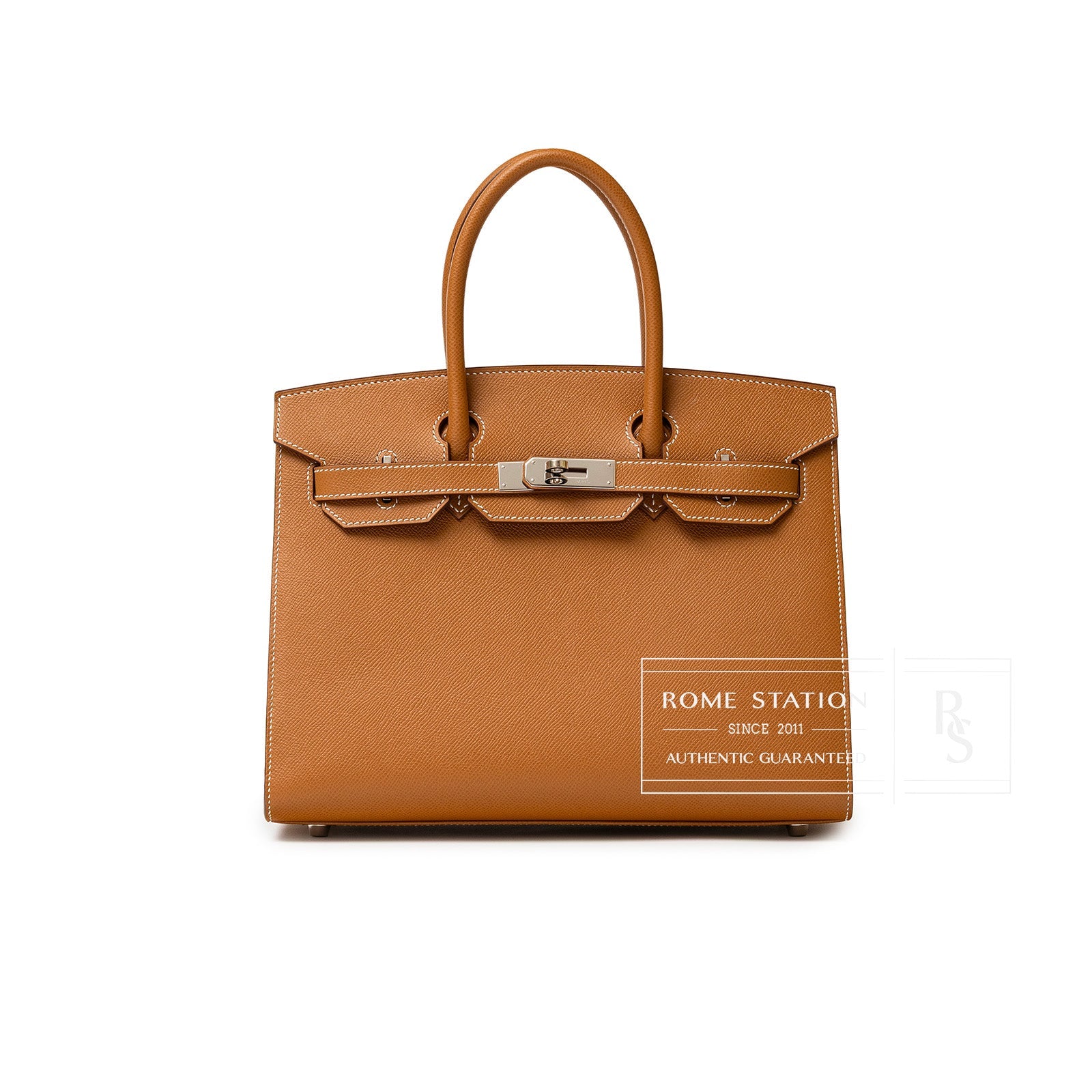 Front view of Hermès Birkin 30 Sellier Gold Epsom leather with Palladium hardware